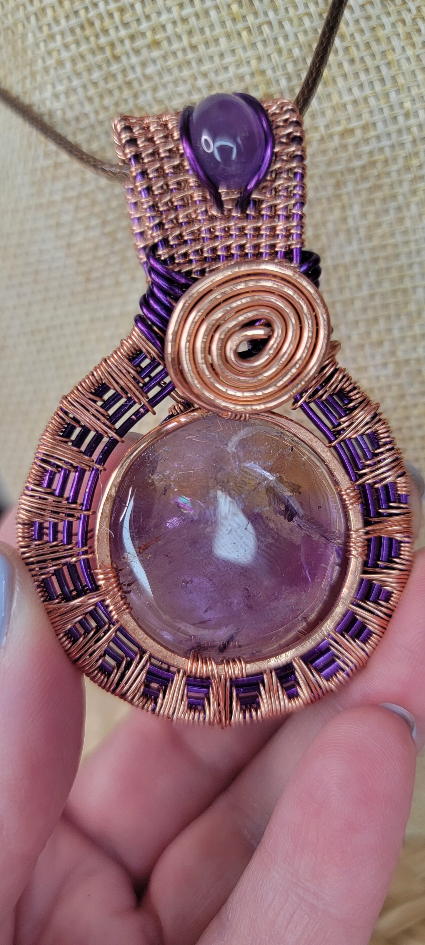 Copper Wrapped Ametrine & Amethyst Pendant