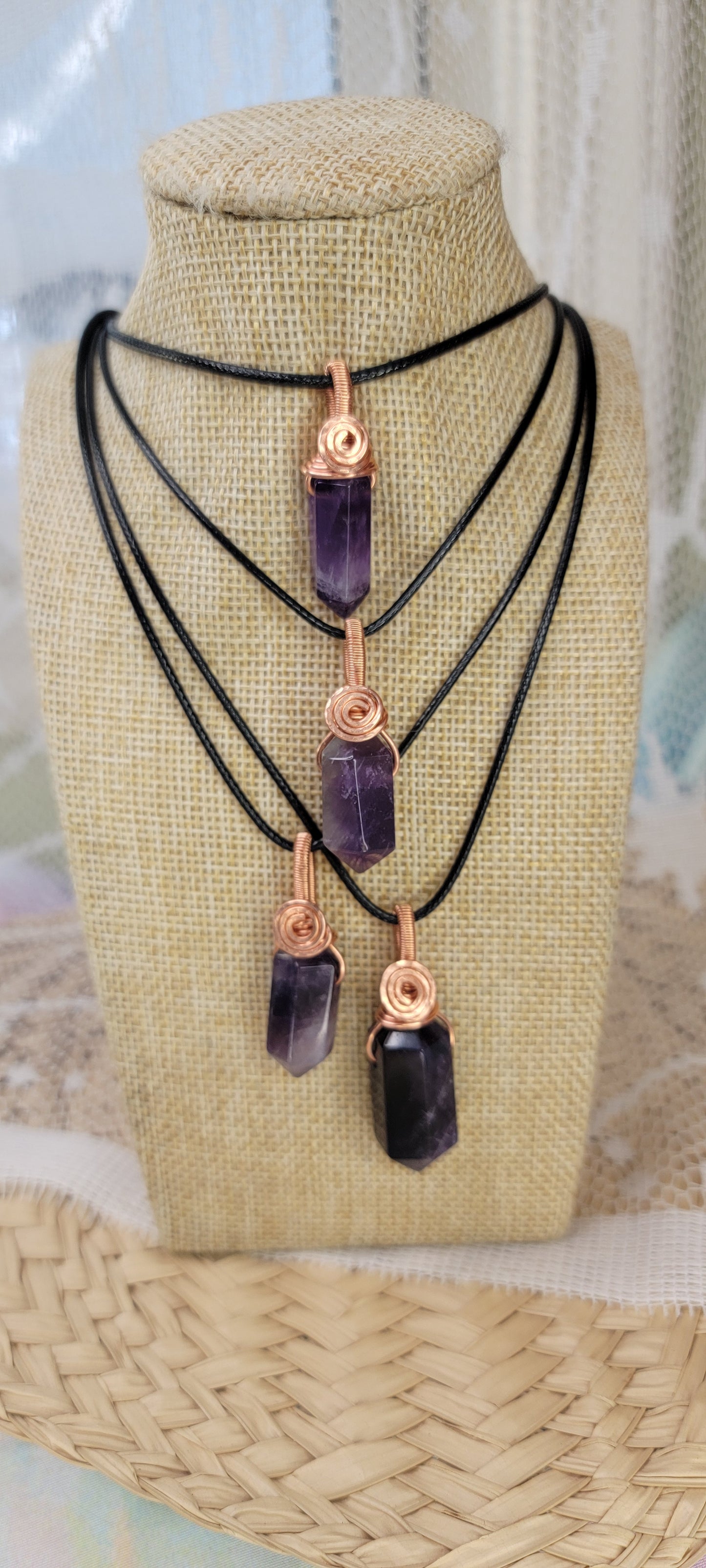 Copper Wire Wrapped Amethyst Pendants