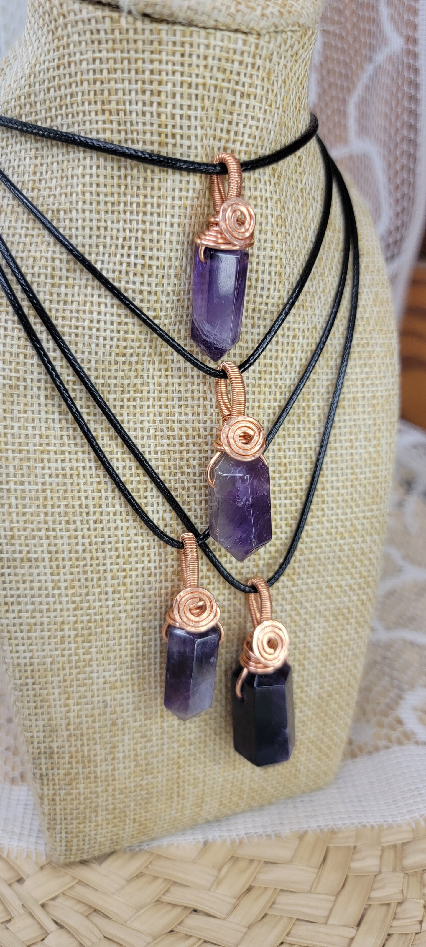 Copper Wire Wrapped Amethyst Pendants