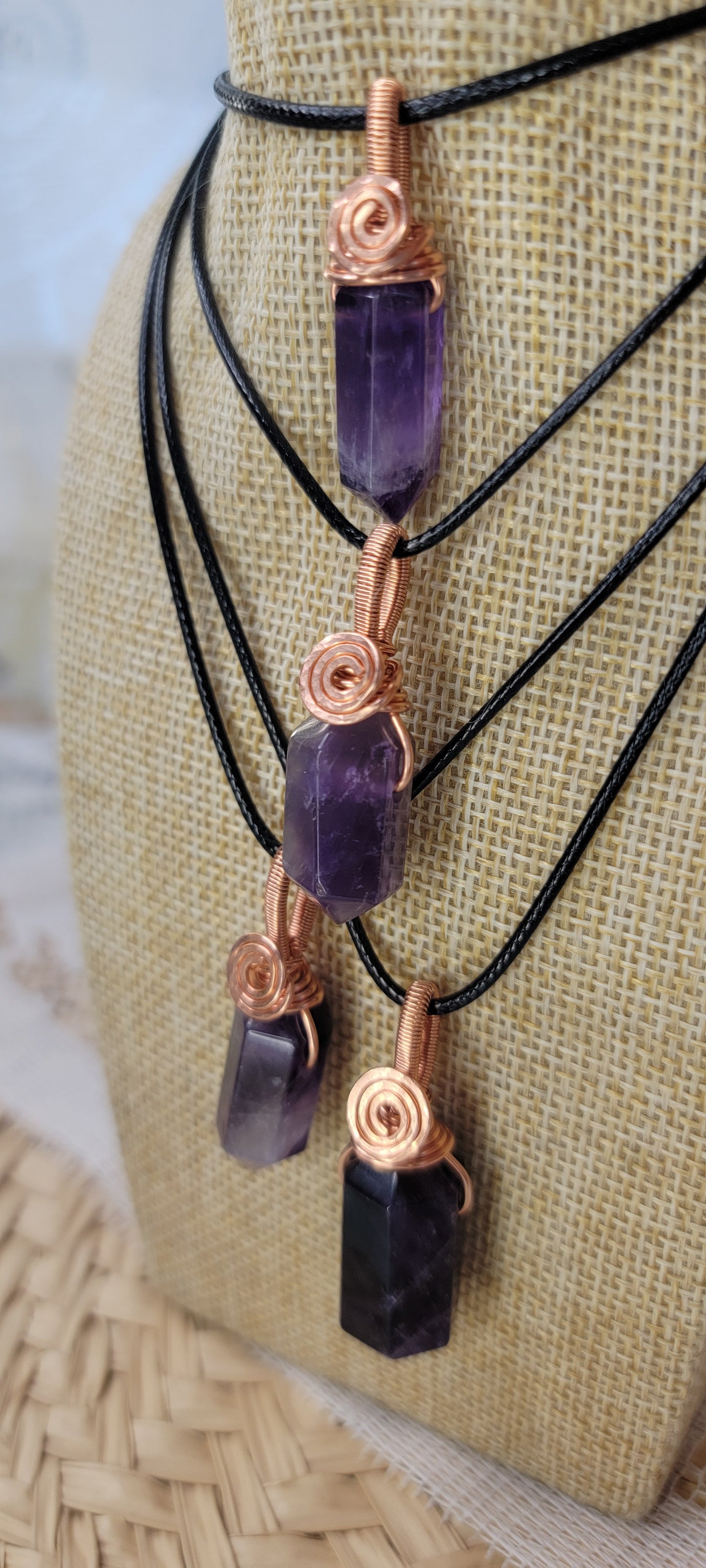 Copper Wire Wrapped Amethyst Pendants
