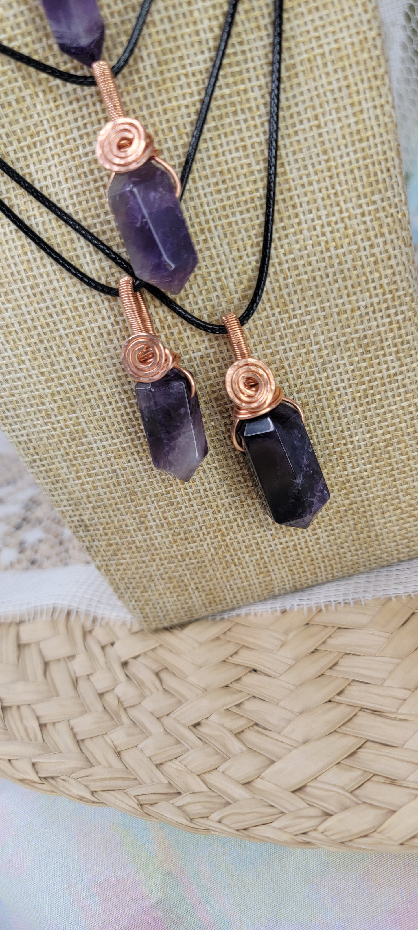 Copper Wire Wrapped Amethyst Pendants