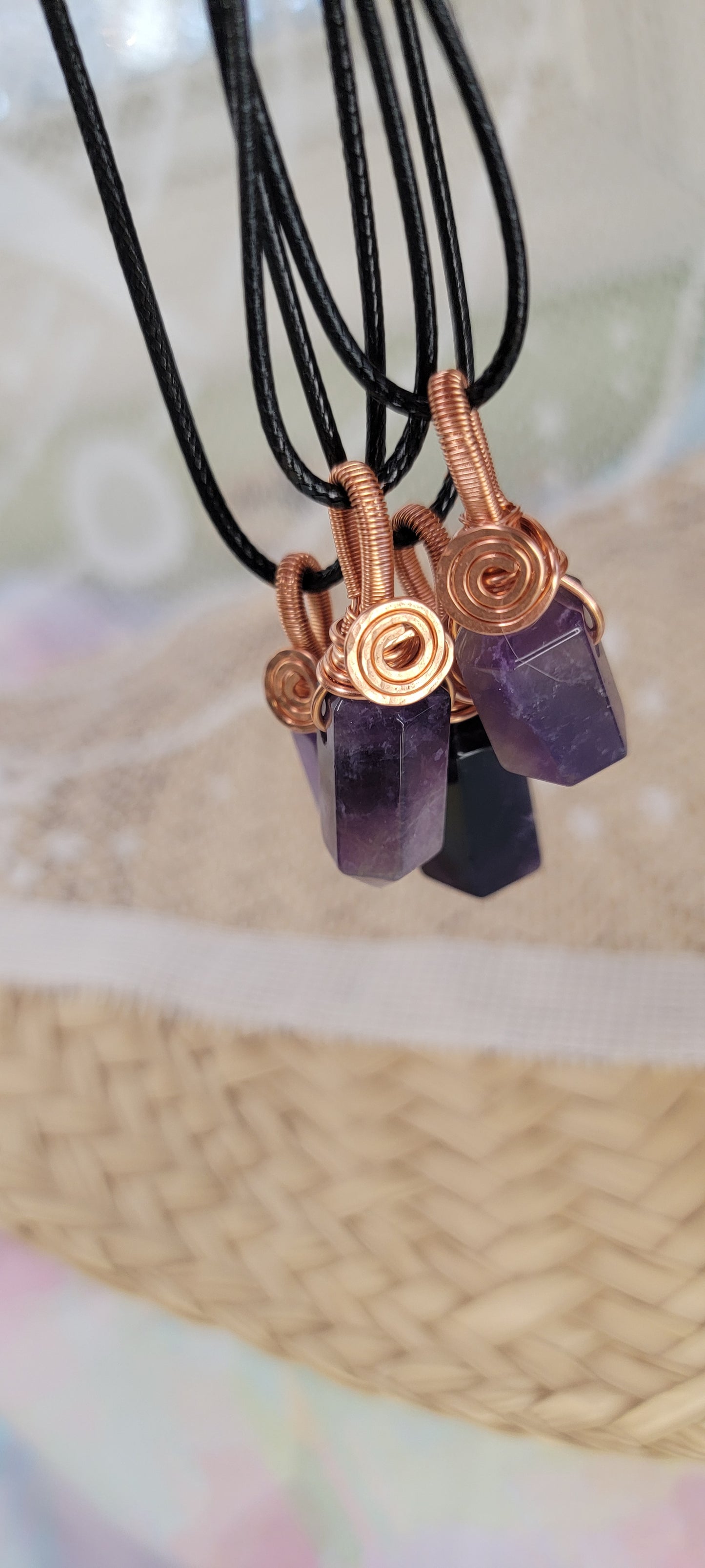 Copper Wire Wrapped Amethyst Pendants