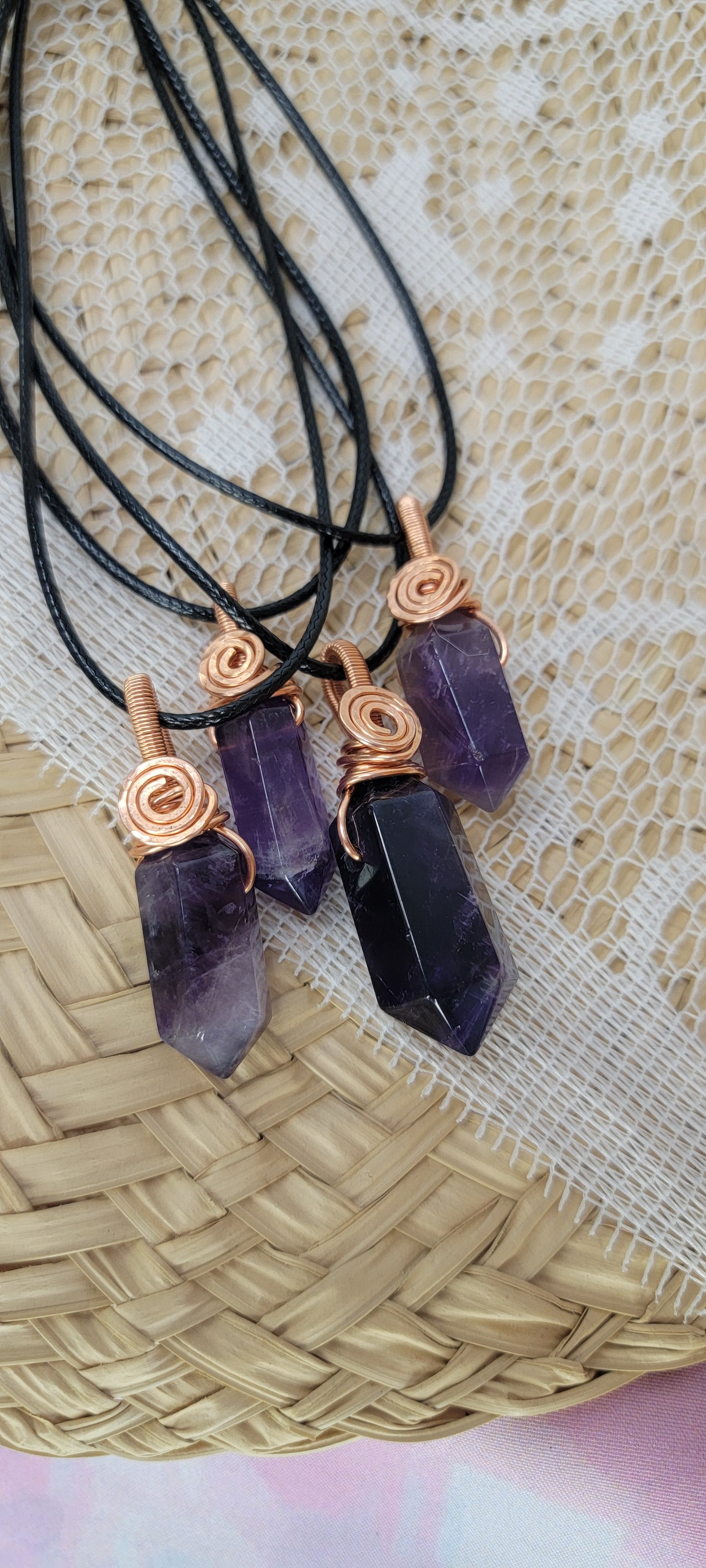 Copper Wire Wrapped Amethyst Pendants