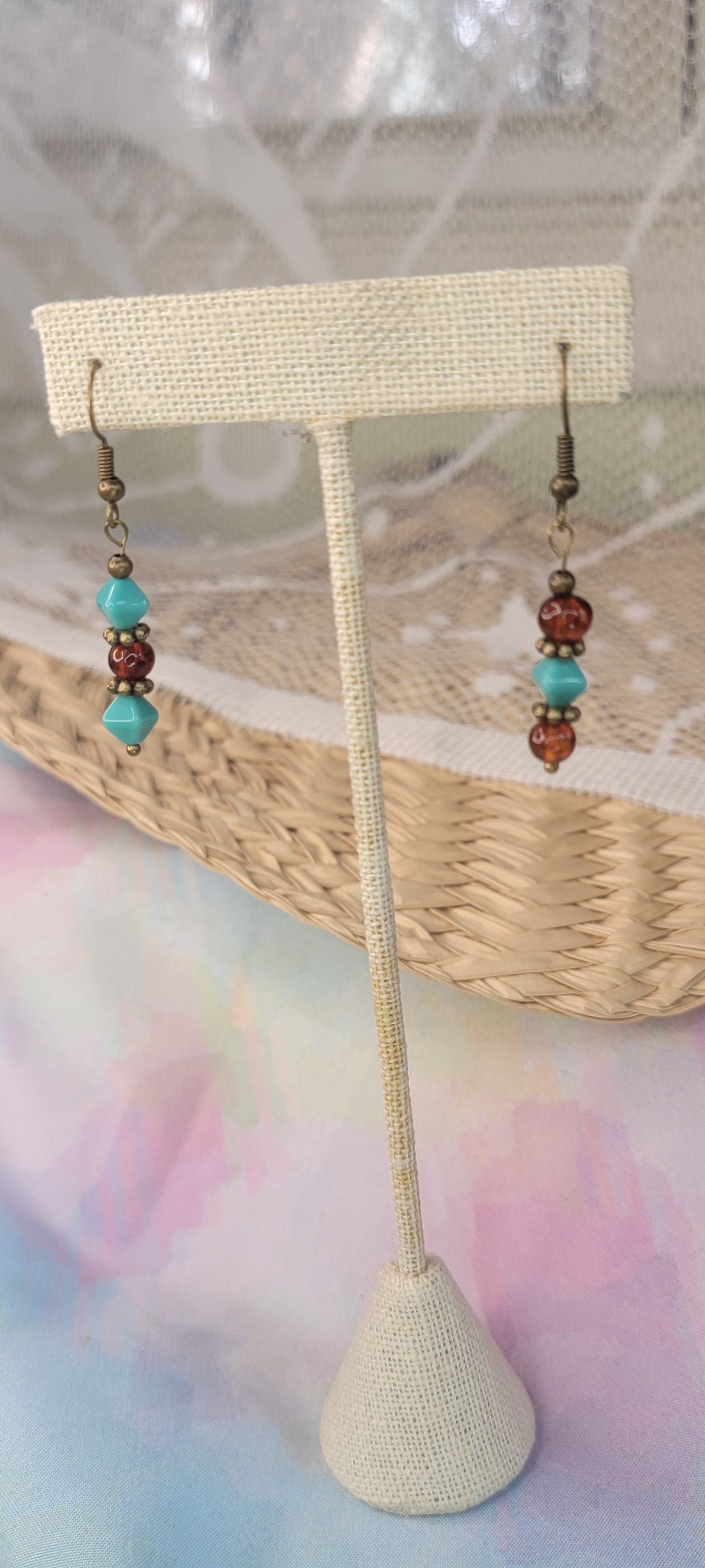 Beaded Amber Earrings