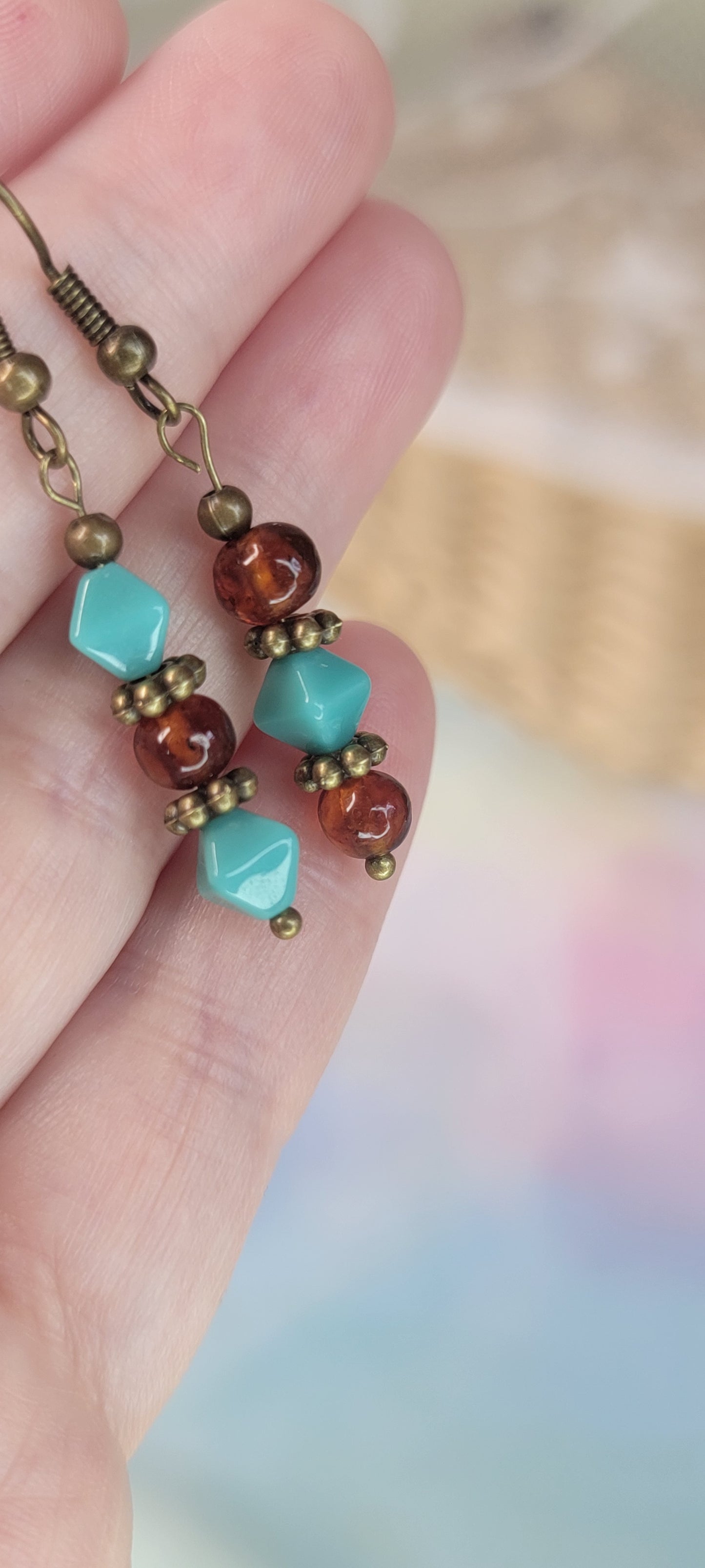 Beaded Amber Earrings