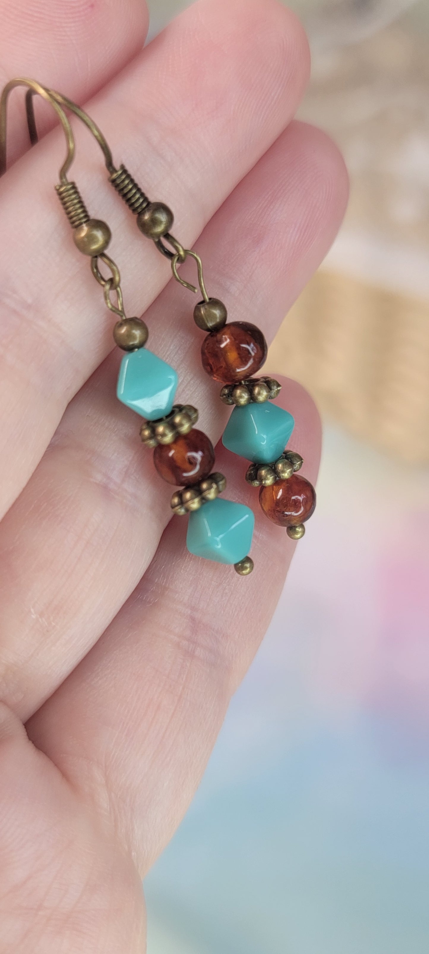 Beaded Amber Earrings