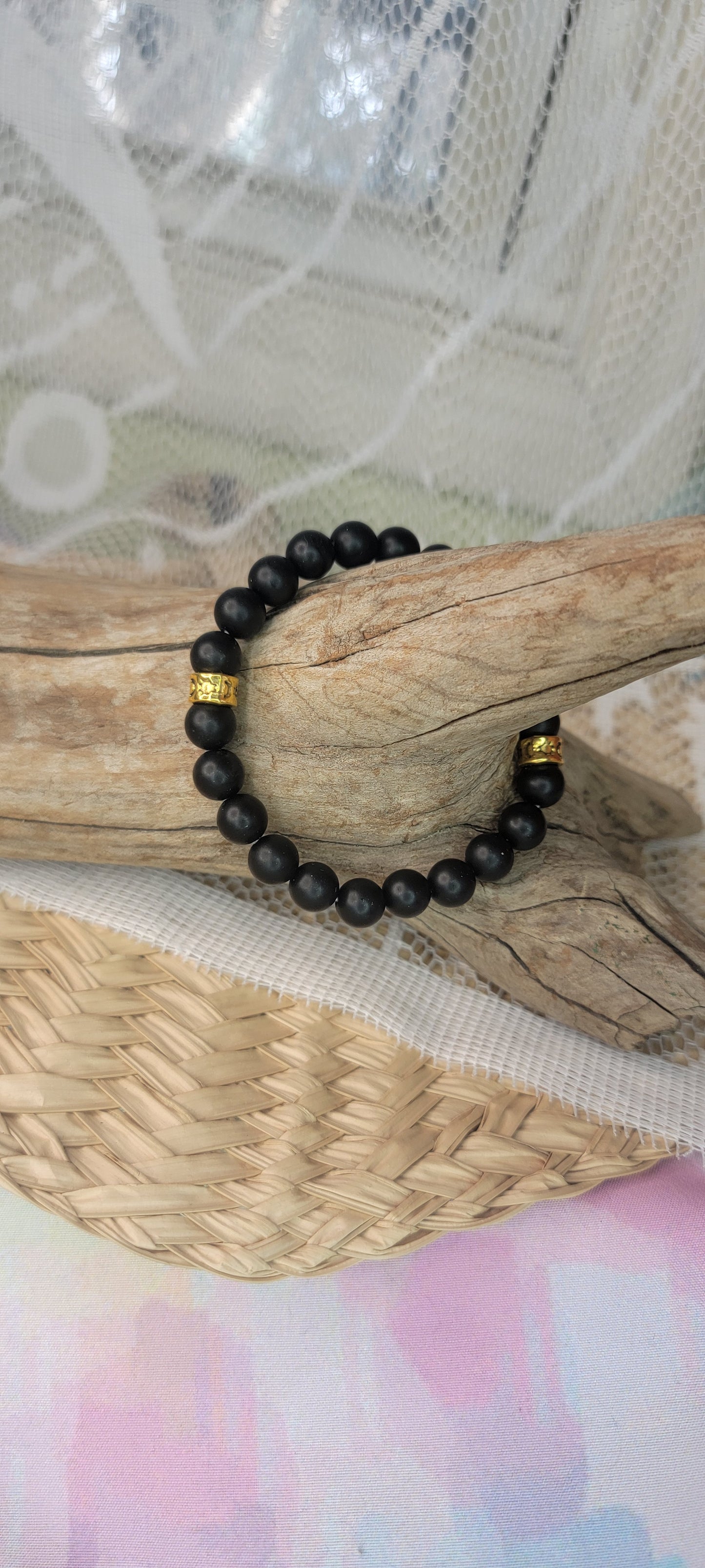 Beaded Black Onyx Stretch Bracelet