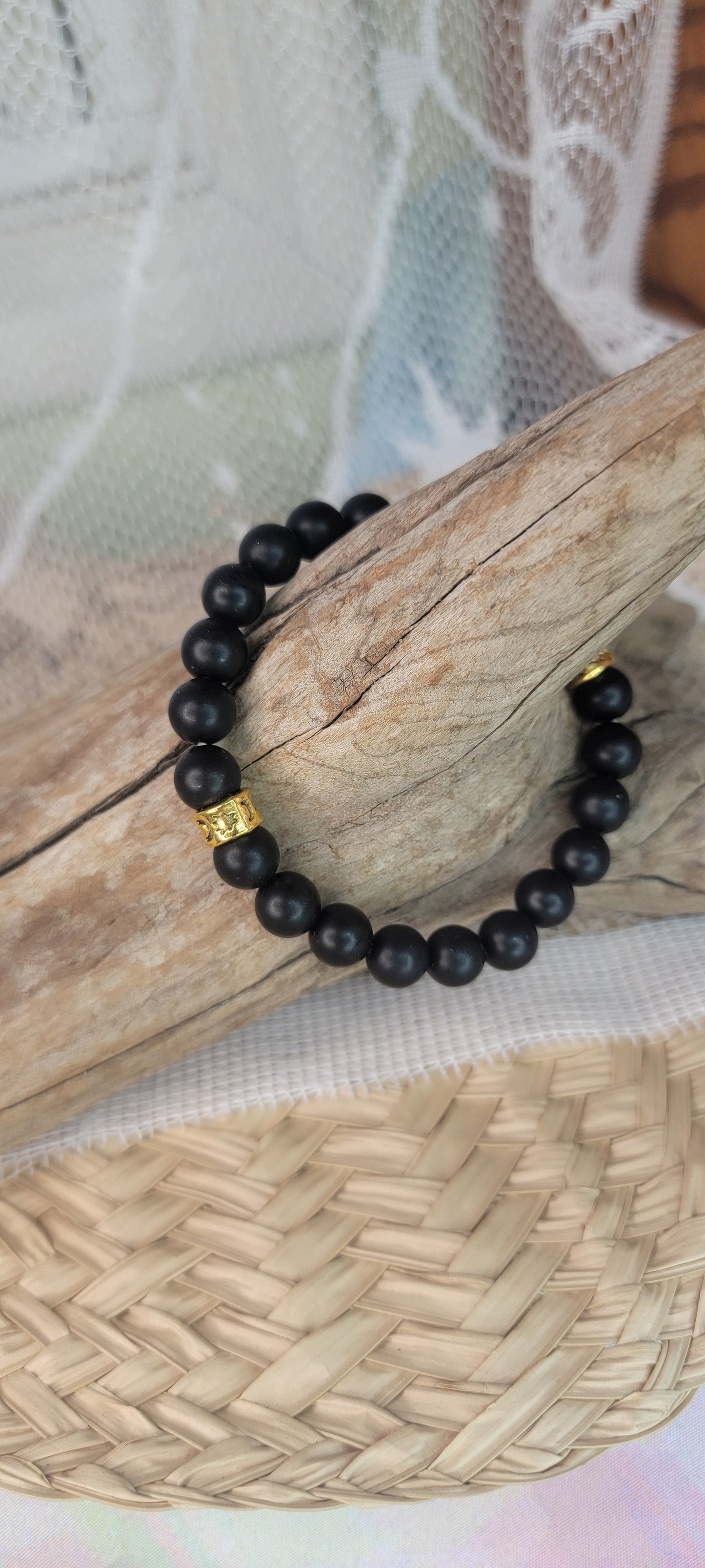 Beaded Black Onyx Stretch Bracelet