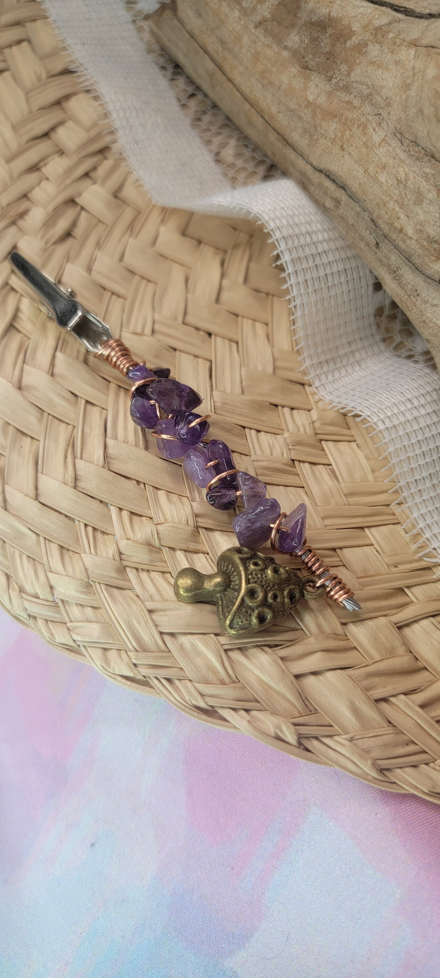 Beaded Amethyst Flower clip