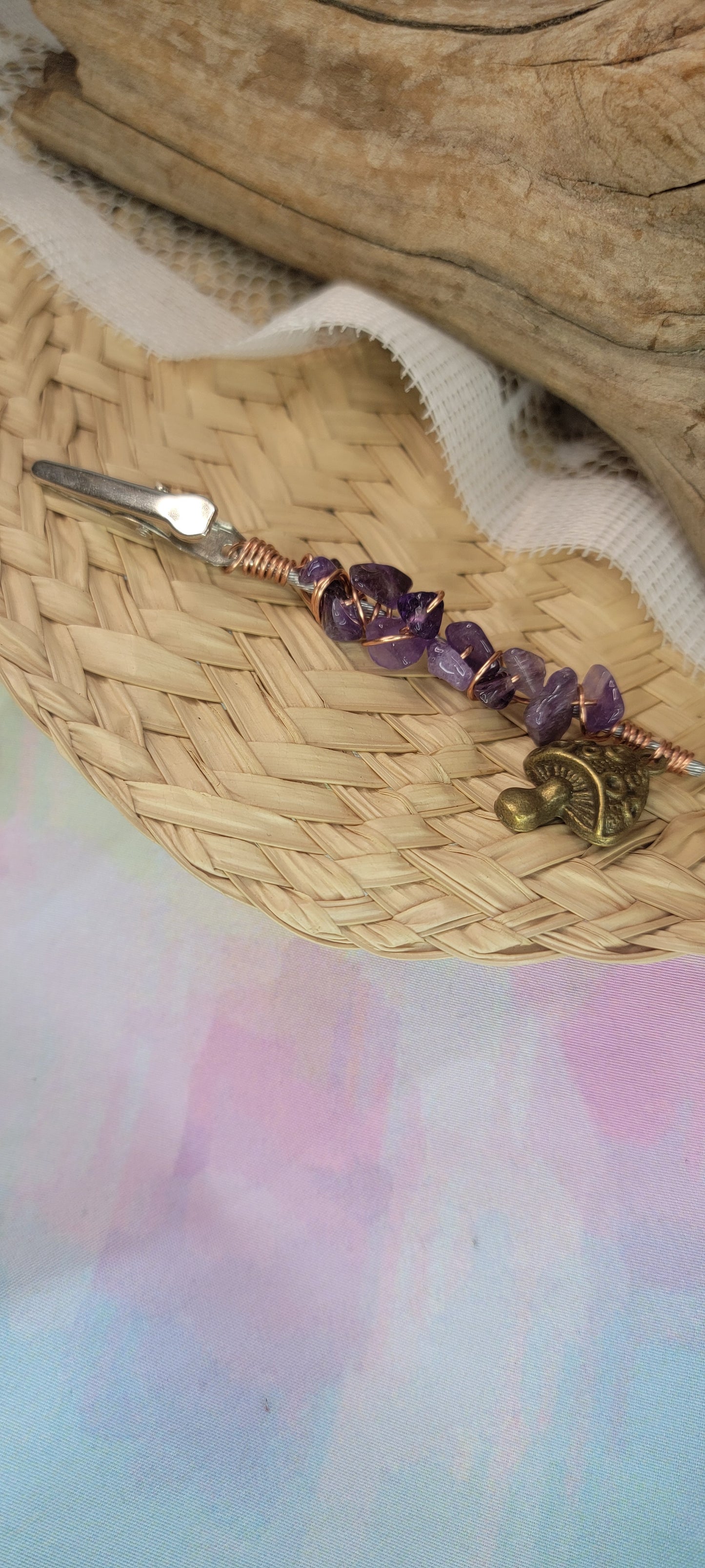 Beaded Amethyst Flower clip