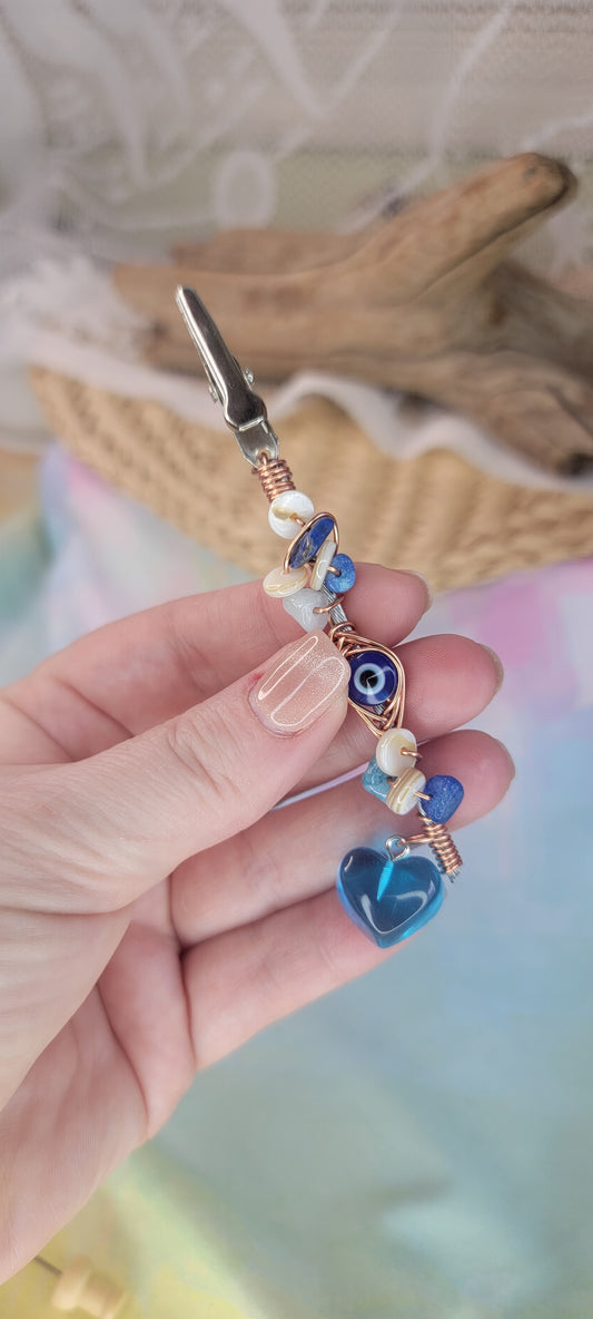 Beaded Shell, Agate, Amazonite Flower Clip