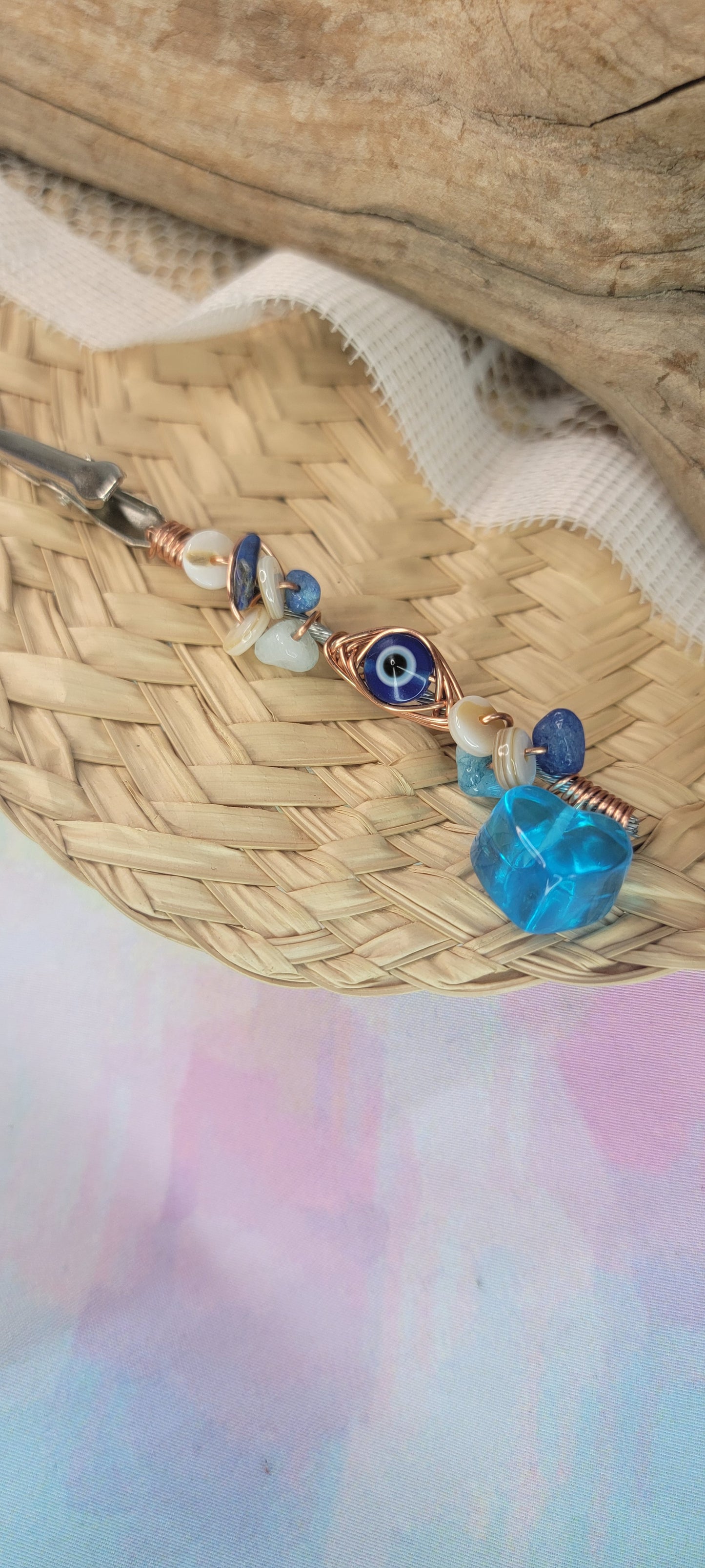 Beaded Shell, Agate, Amazonite Flower Clip