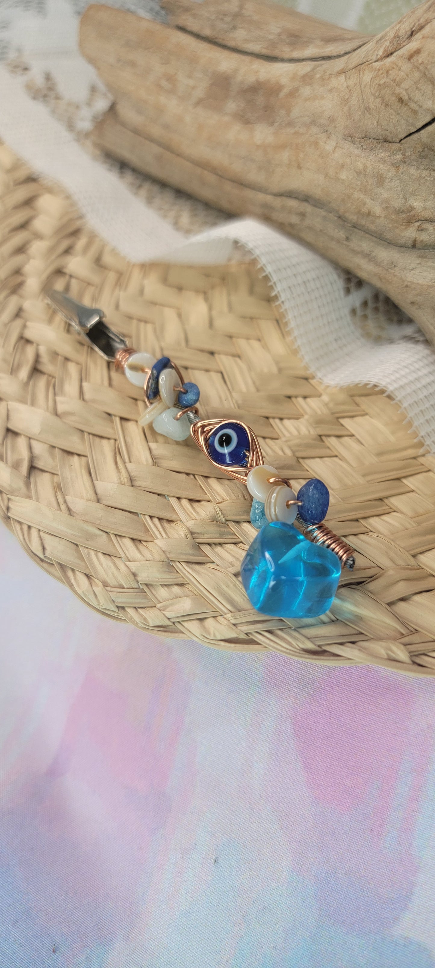 Beaded Shell, Agate, Amazonite Flower Clip