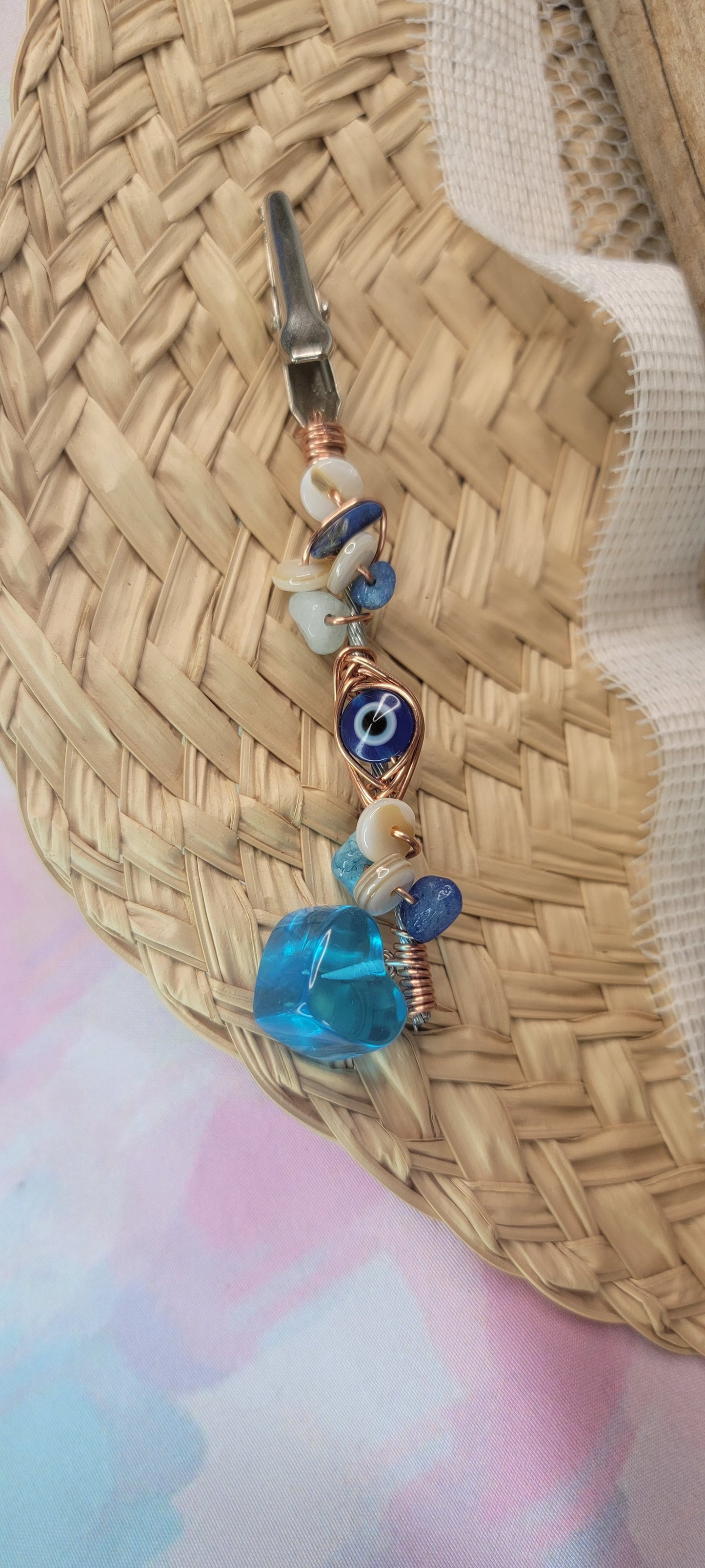 Beaded Shell, Agate, Amazonite Flower Clip