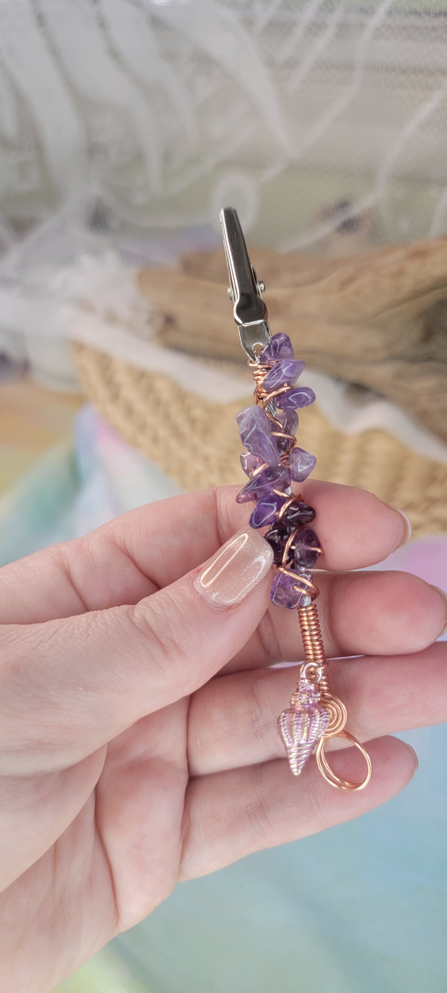 Beaded Amethyst Flower Clip