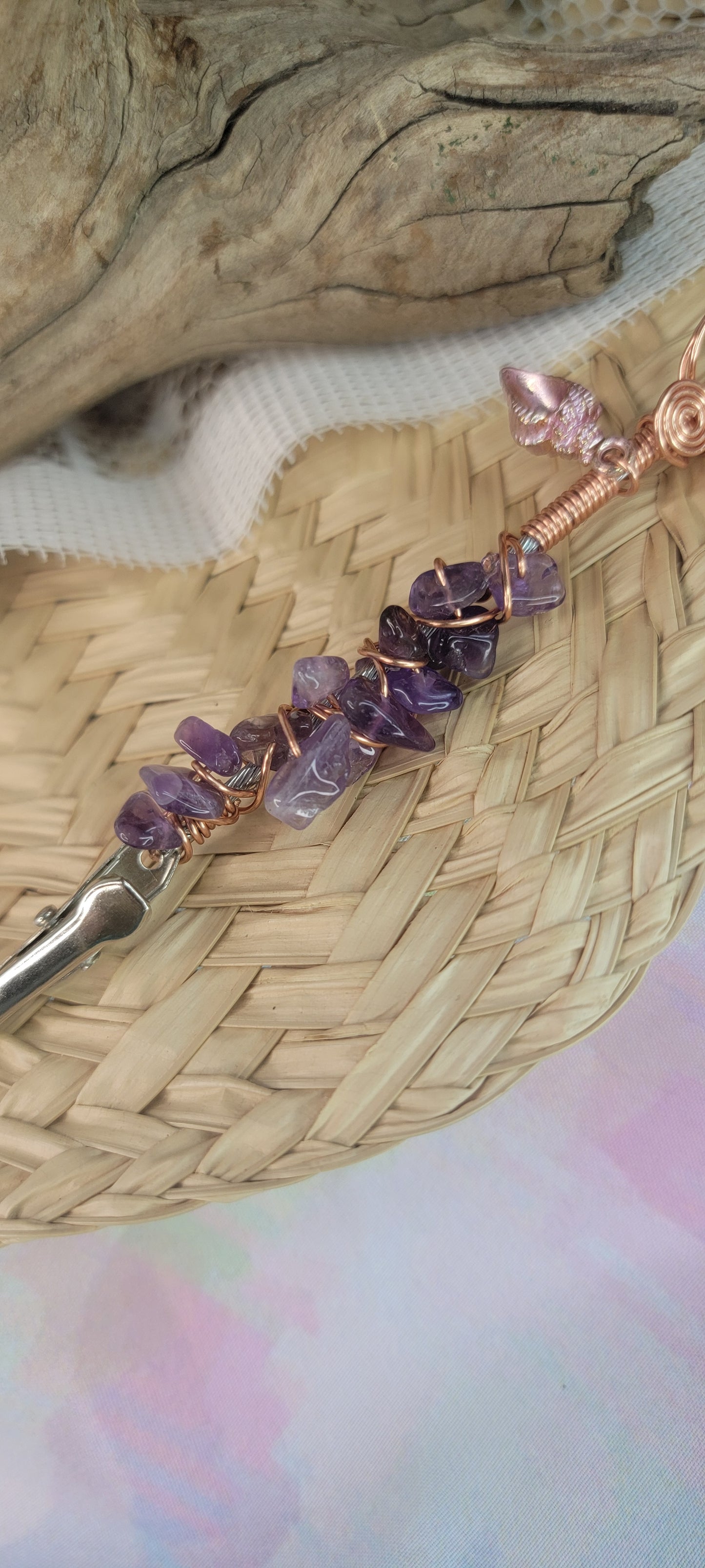 Beaded Amethyst Flower Clip