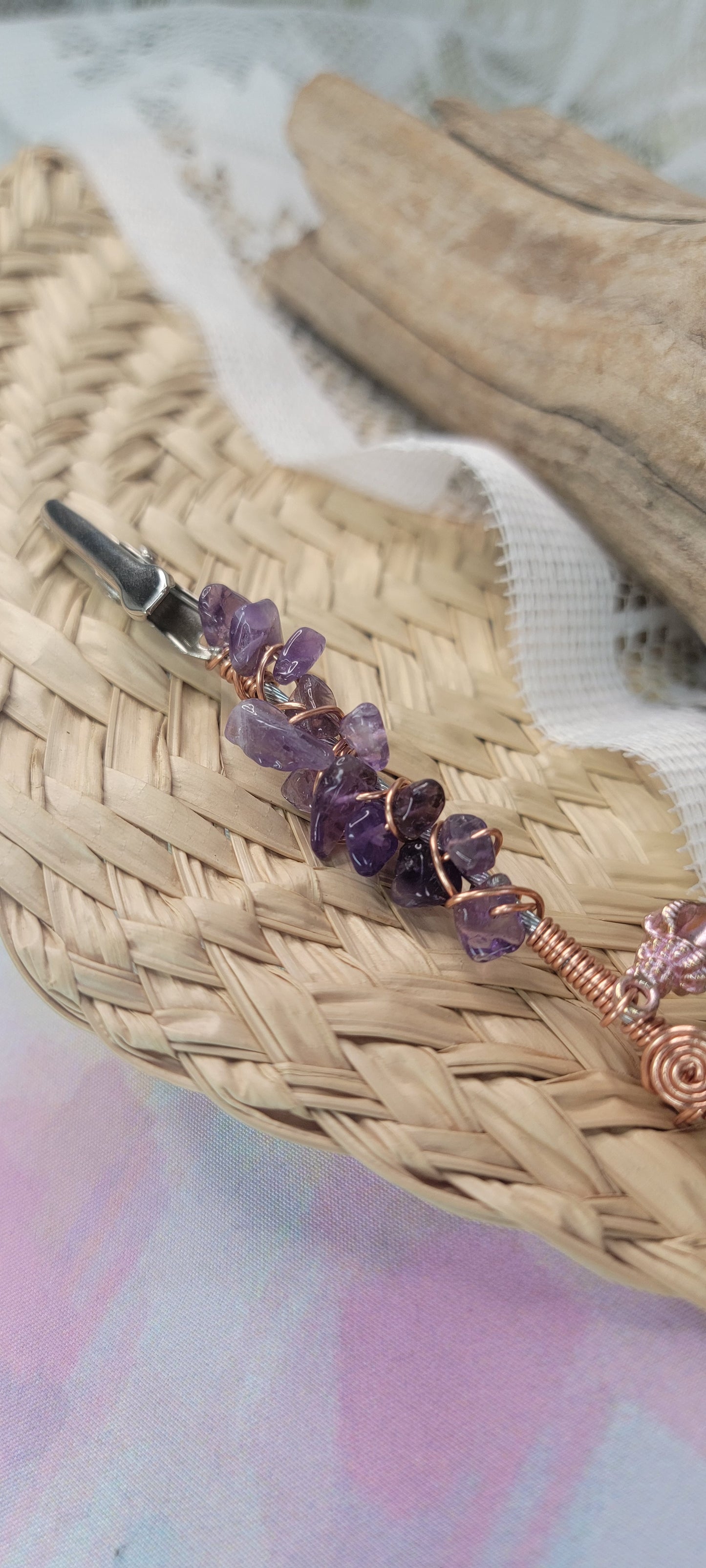 Beaded Amethyst Flower Clip