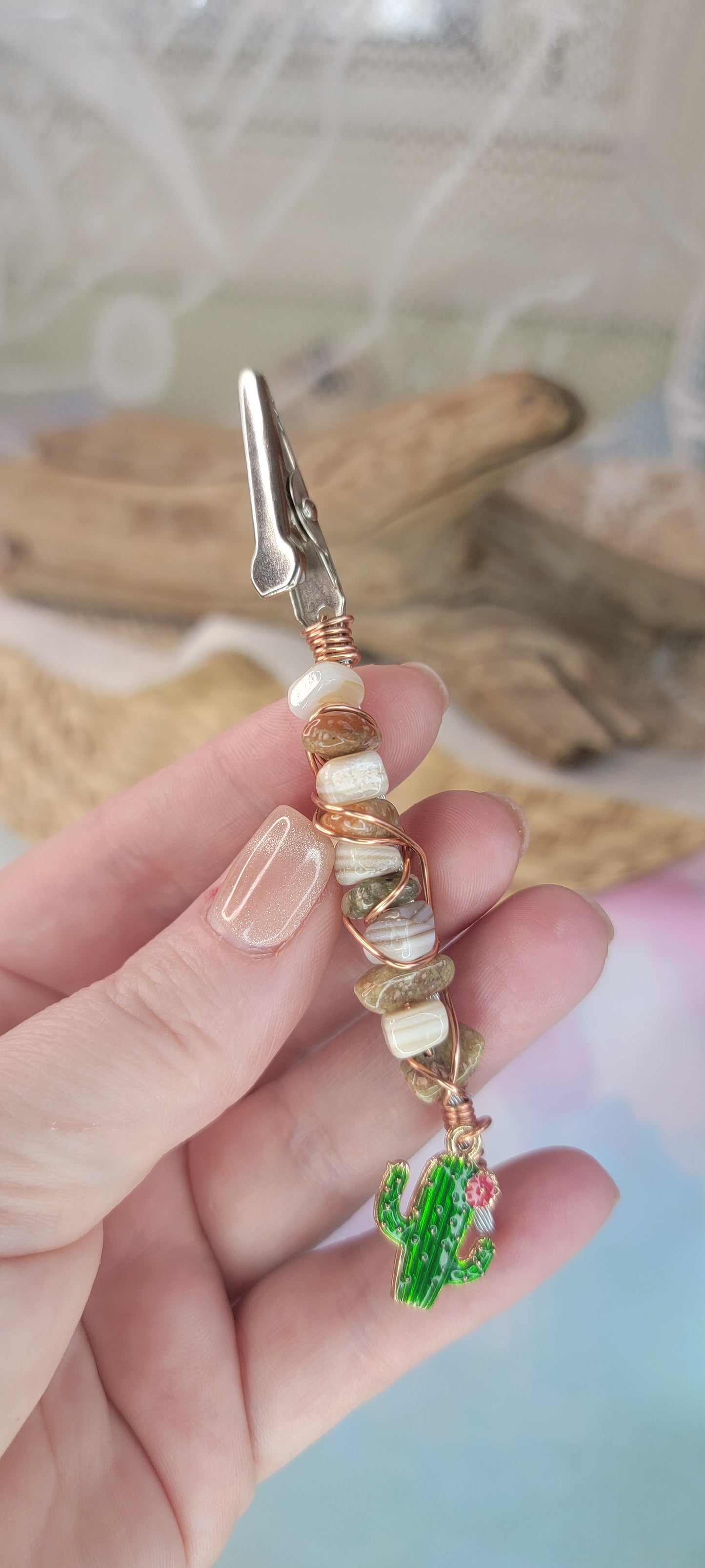 Beaded Shell Flower Clip