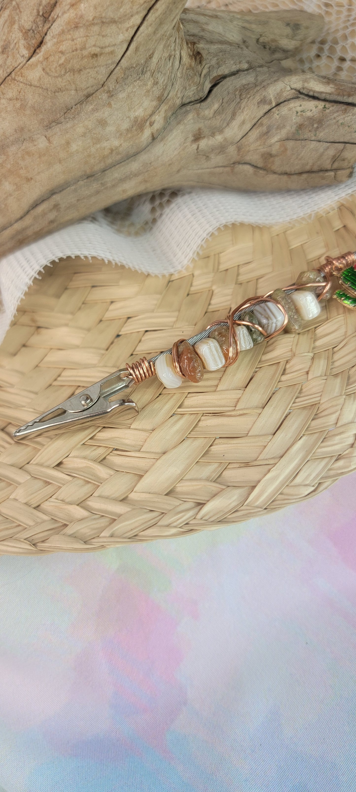 Beaded Shell Flower Clip