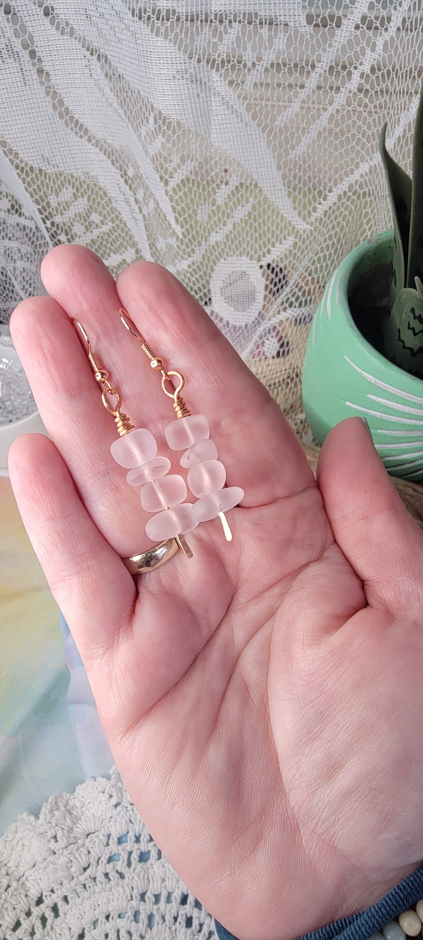 Rose Quartz & Copper Dangles