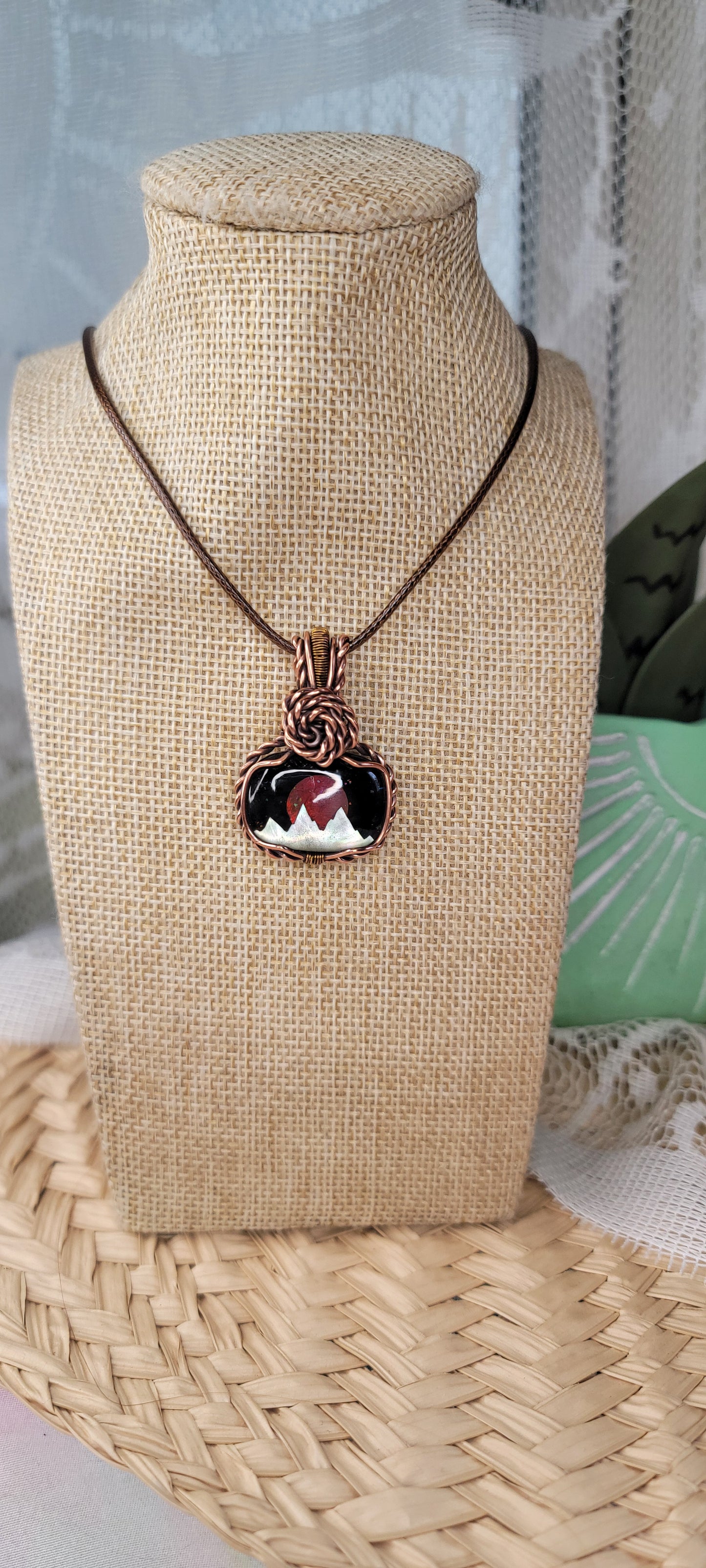 Mother of Pearl Mountain & Copper Wrapped Pendant