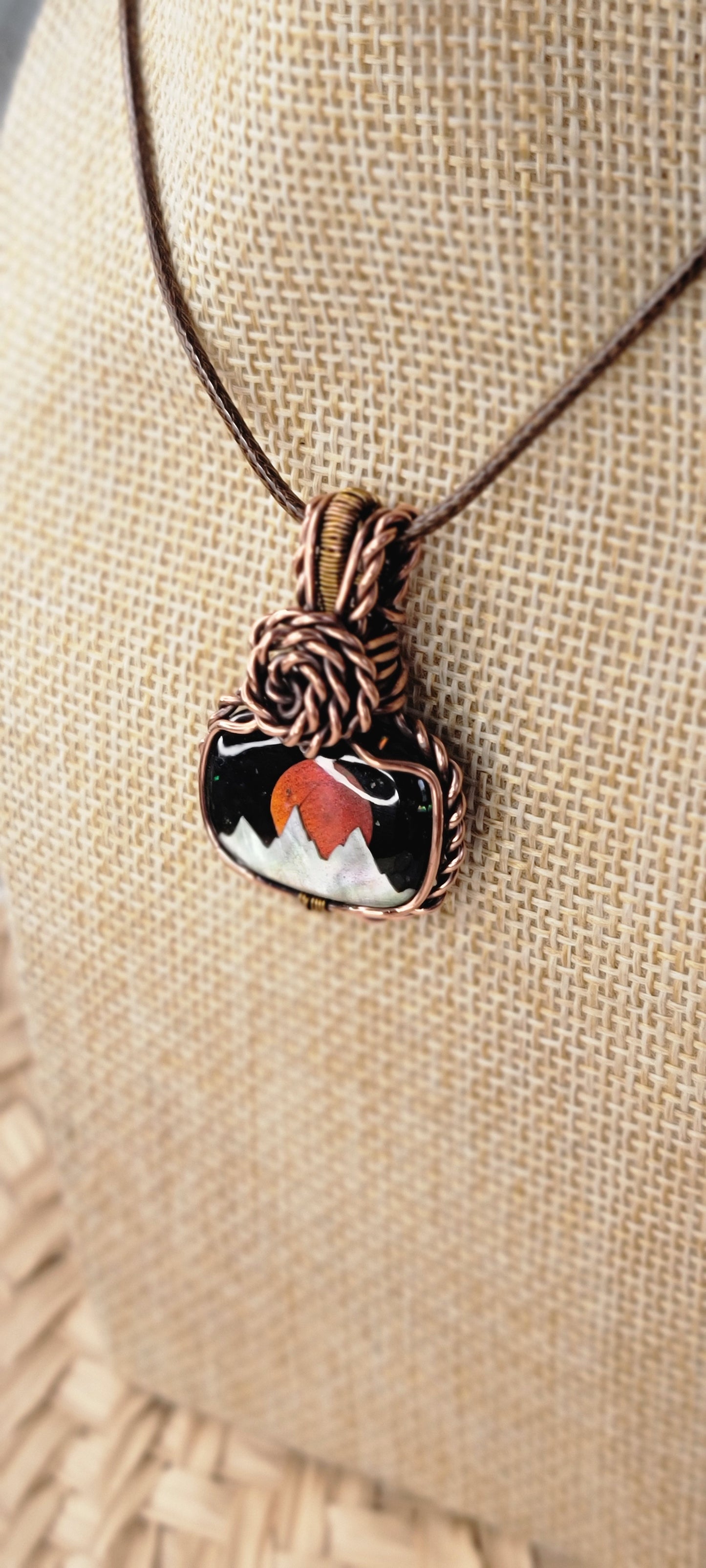 Mother of Pearl Mountain & Copper Wrapped Pendant