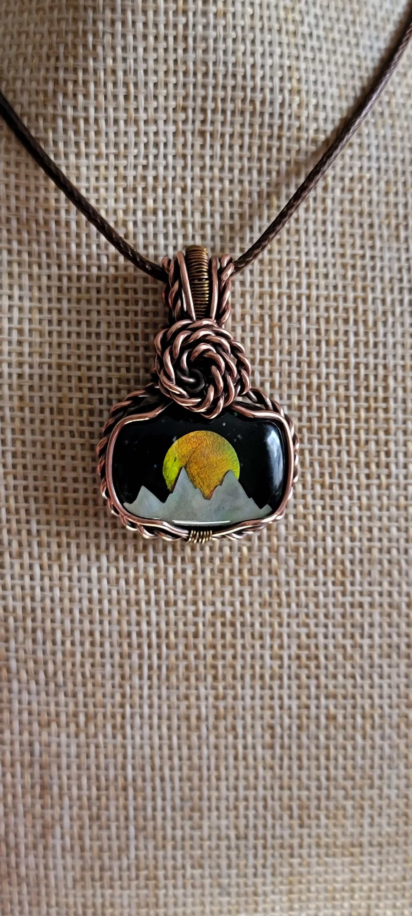 Mother of Pearl Mountain & Copper Wrapped Pendant