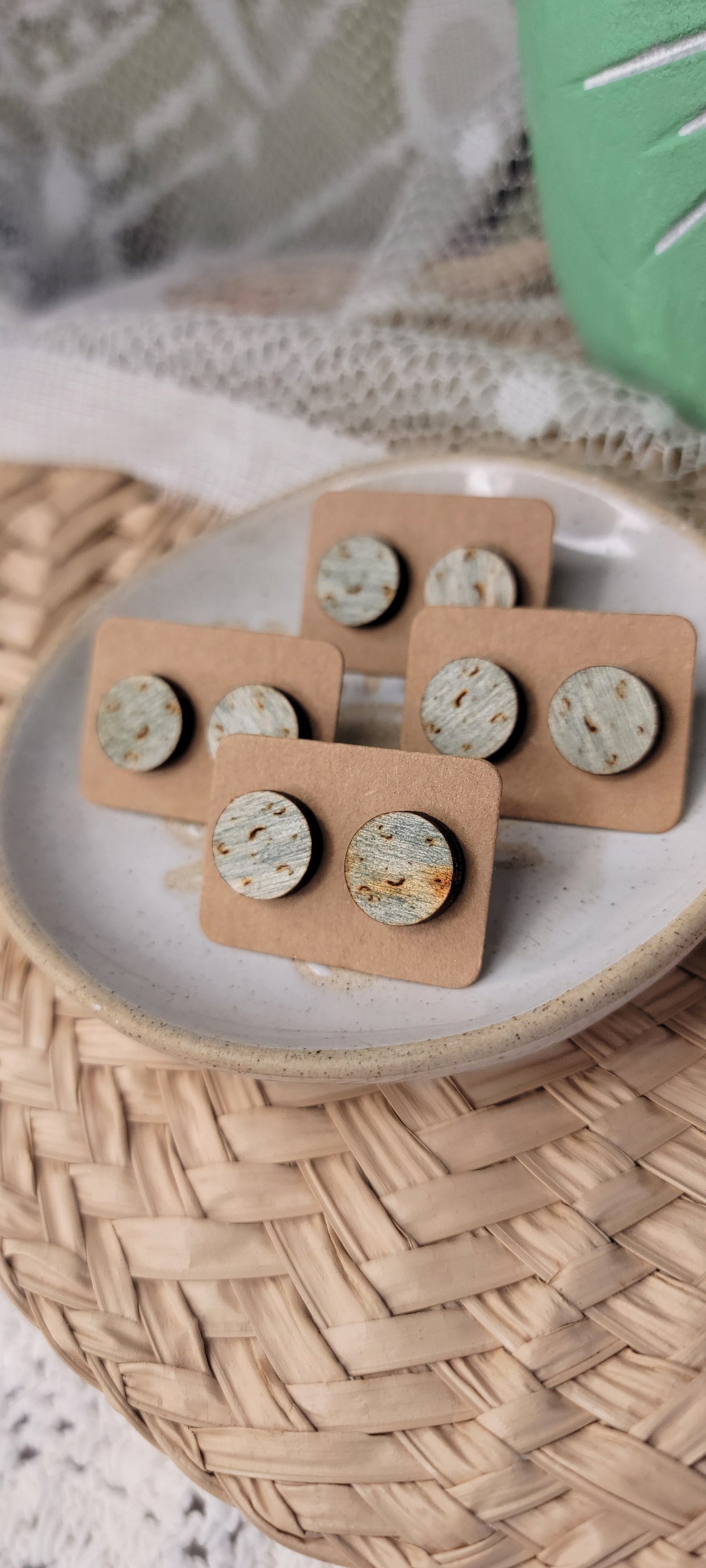 Hand Painted Full Moon Wood Studs