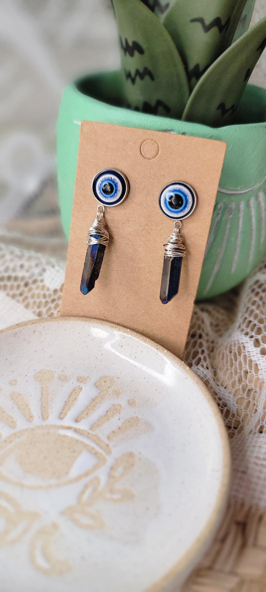 All Seeing Eye Titanium Coated Quartz Dangles