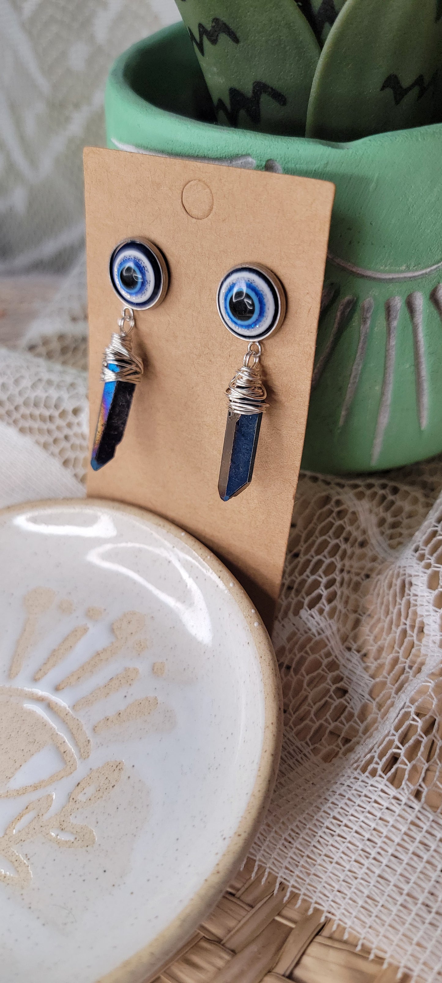 All Seeing Eye Titanium Coated Quartz Dangles