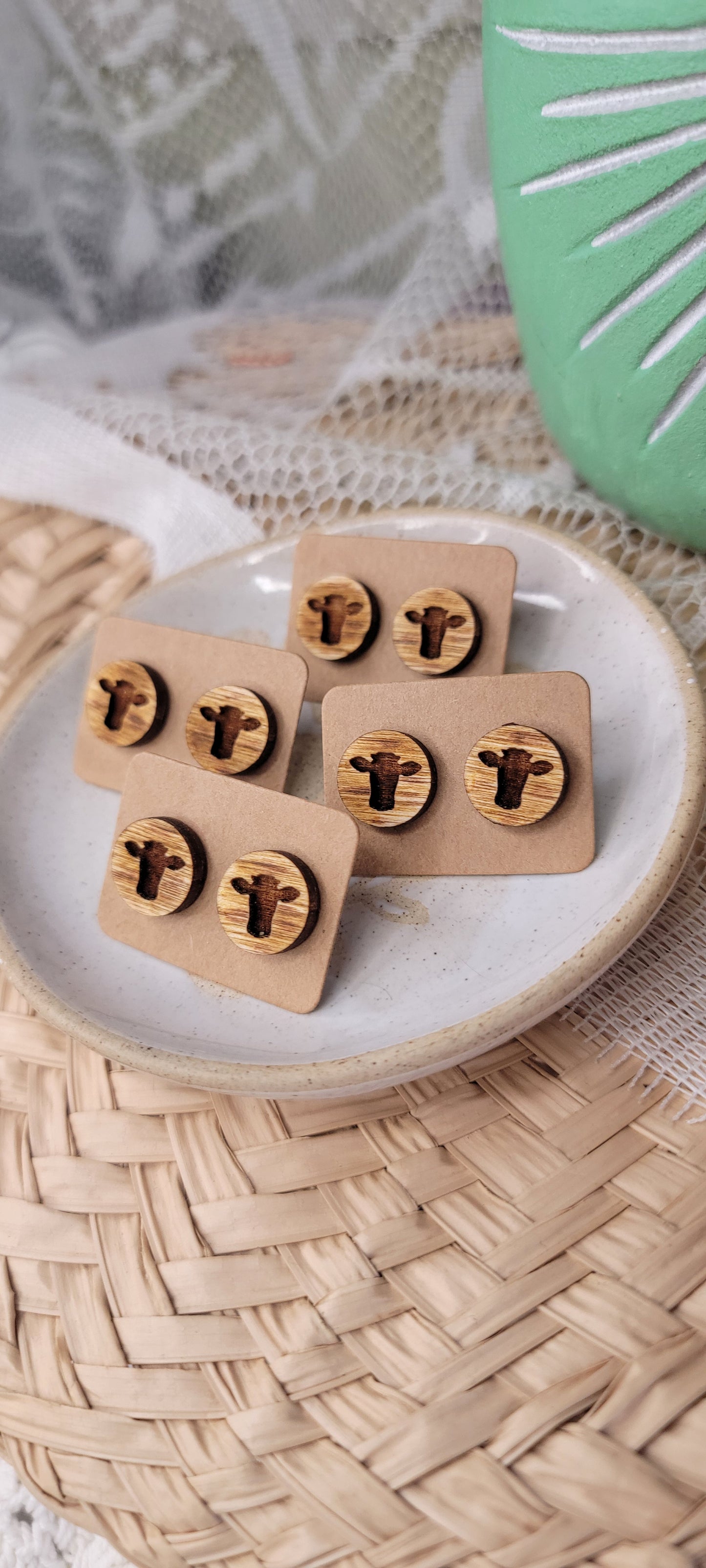 Hand Painted Highland Cow Wood Studs