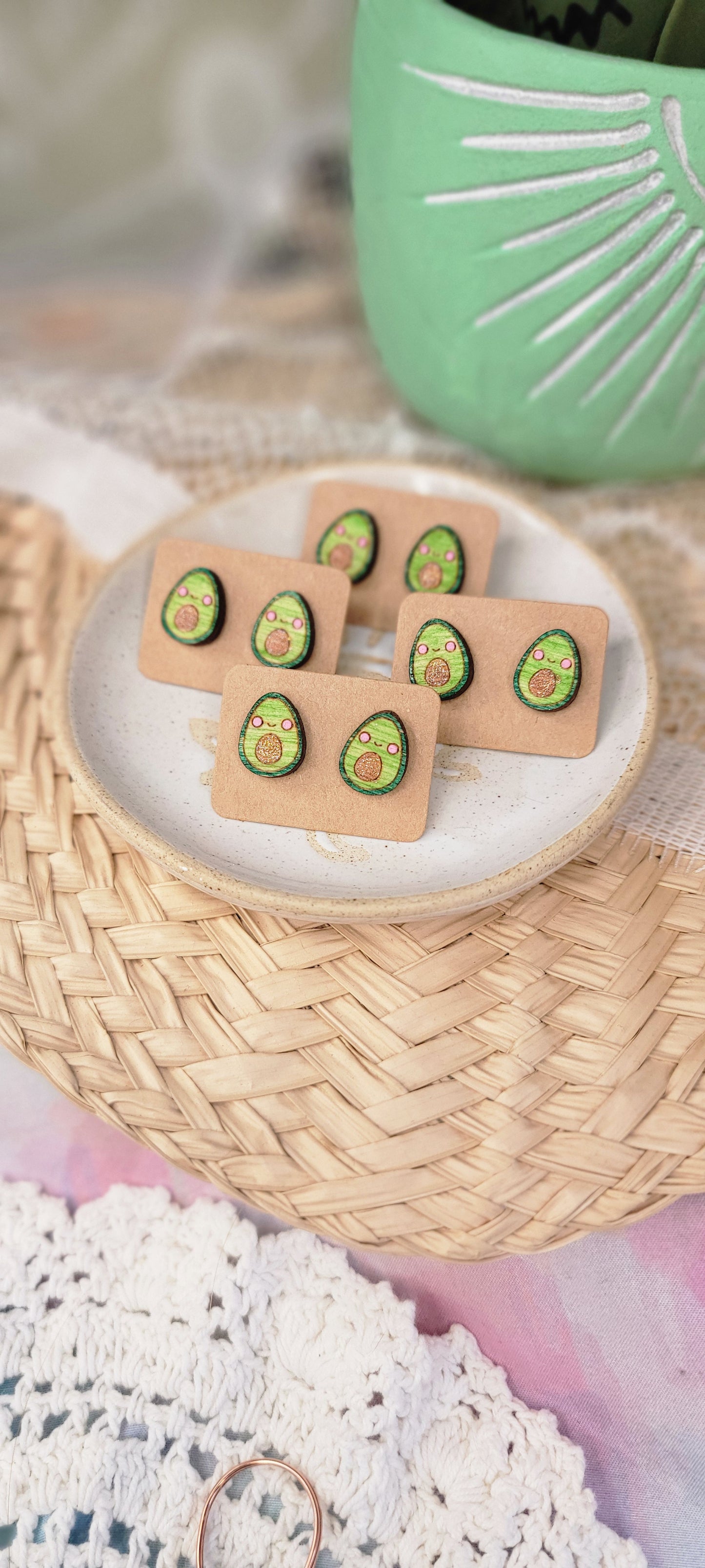 Hand Painted Avocado Wood Studs