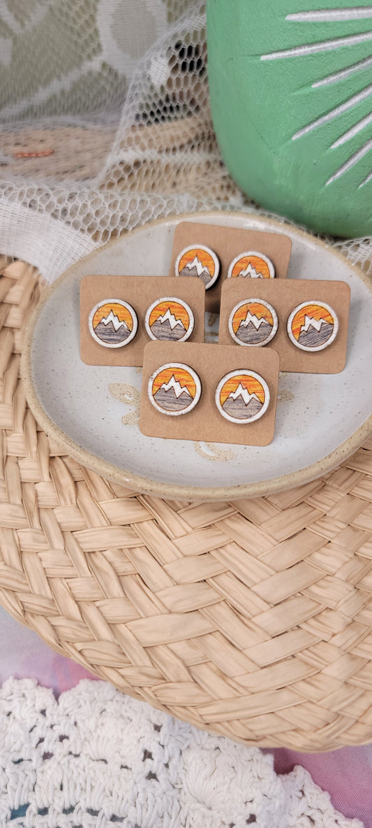 Mountains Sunrise Hand Painted Wood Studs