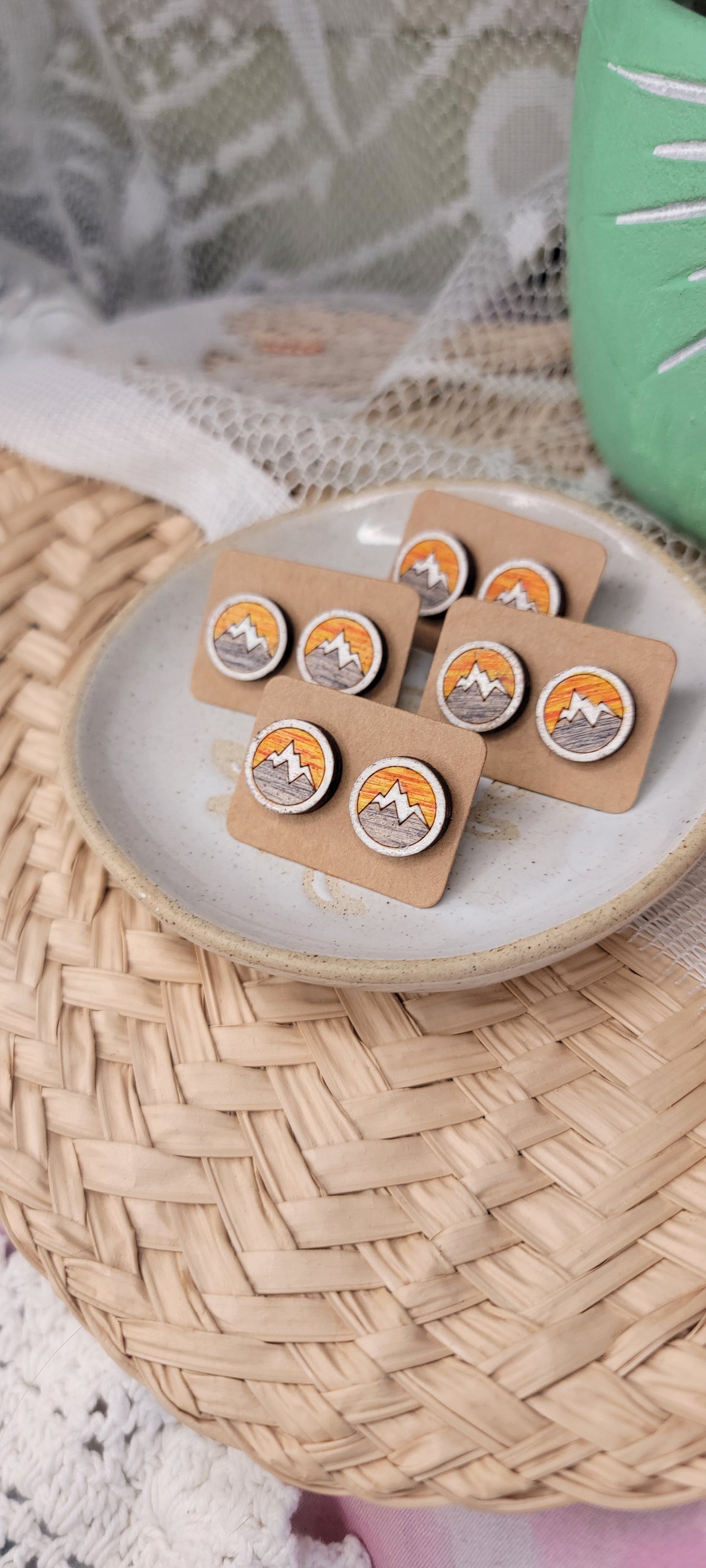 Mountains Sunrise Hand Painted Wood Studs