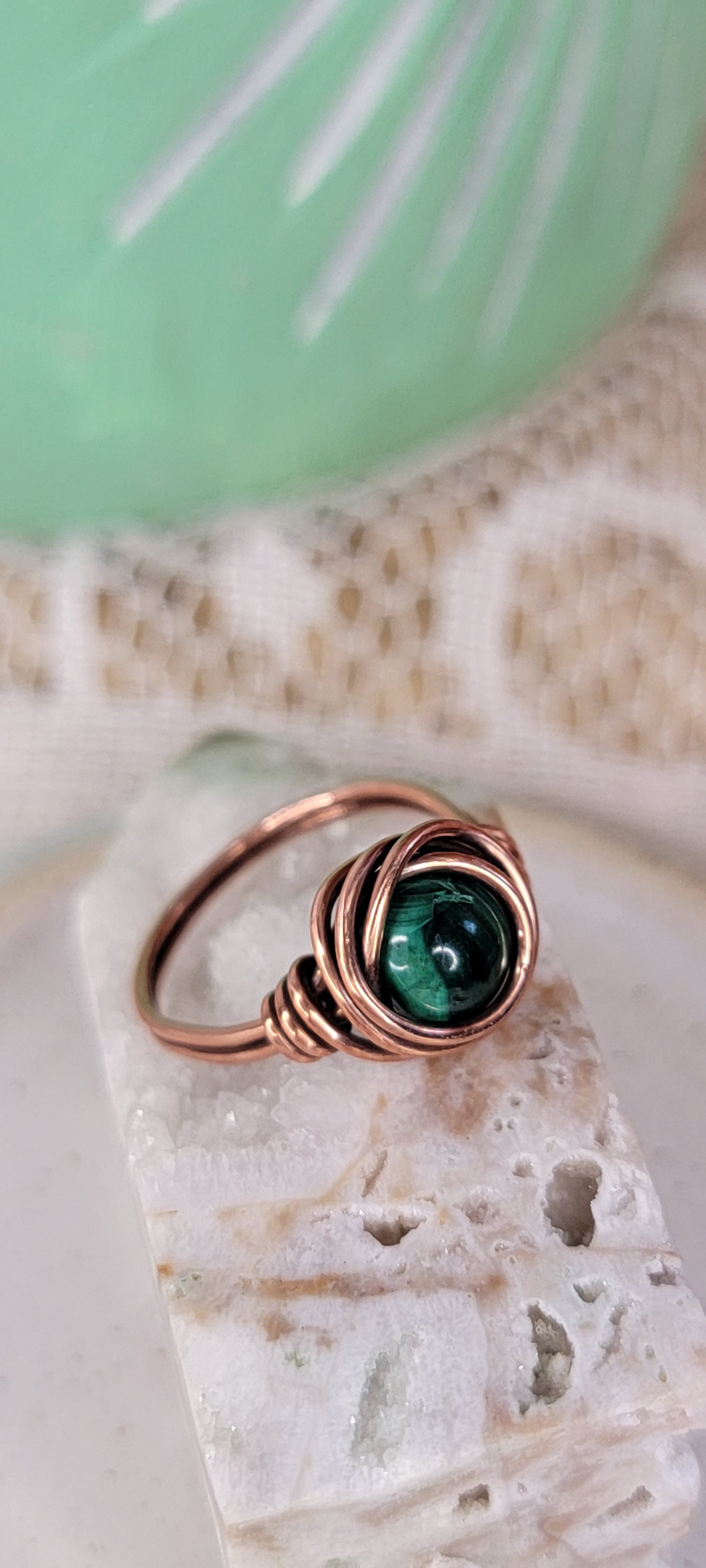 Copper Wrapped Malachite Ring