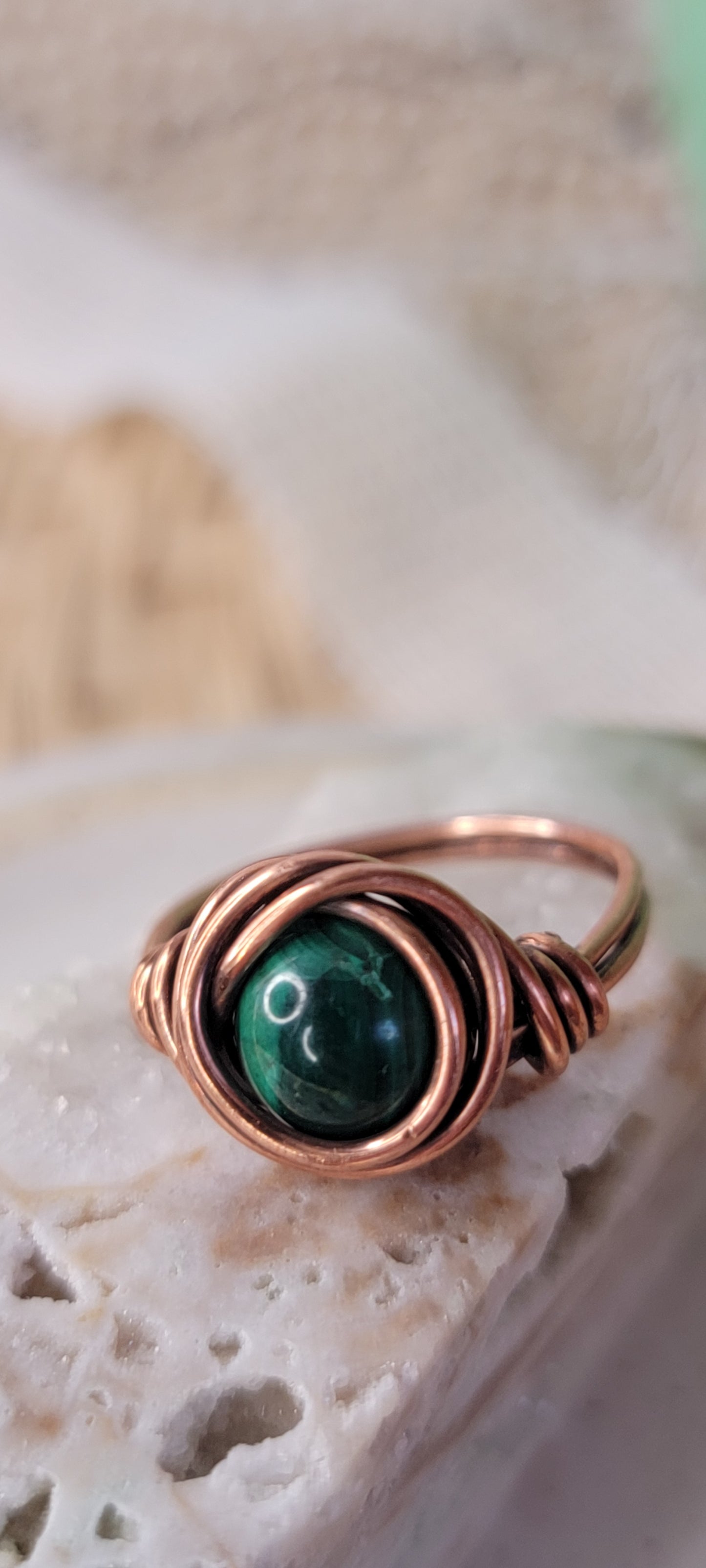 Copper Wrapped Malachite Ring