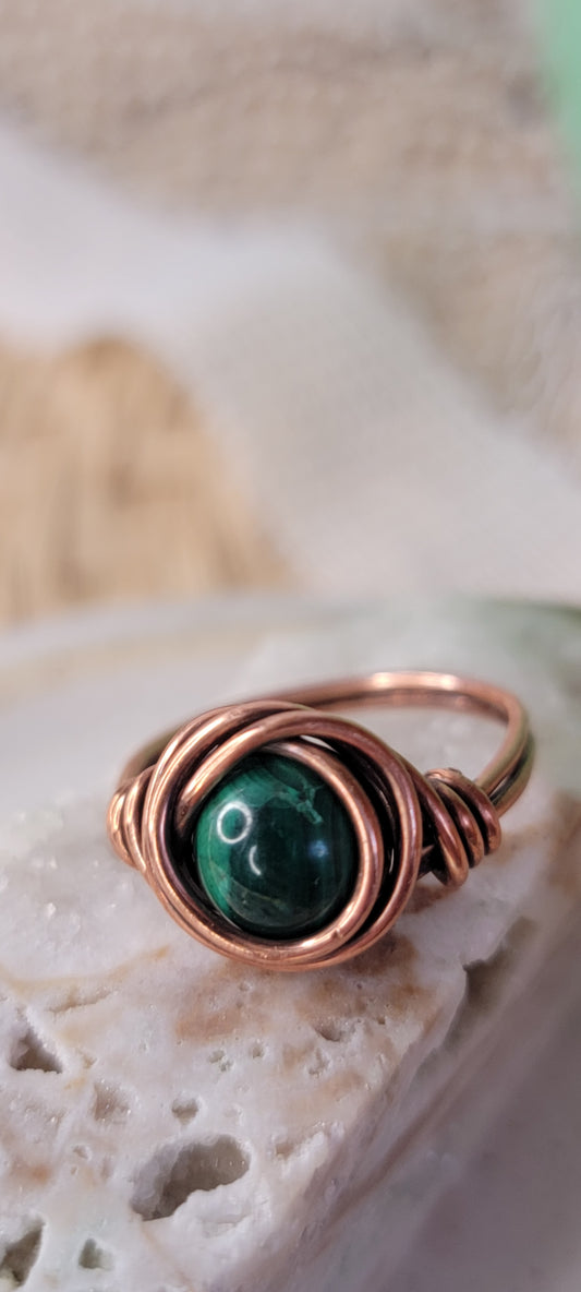 Copper Wrapped Malachite Ring