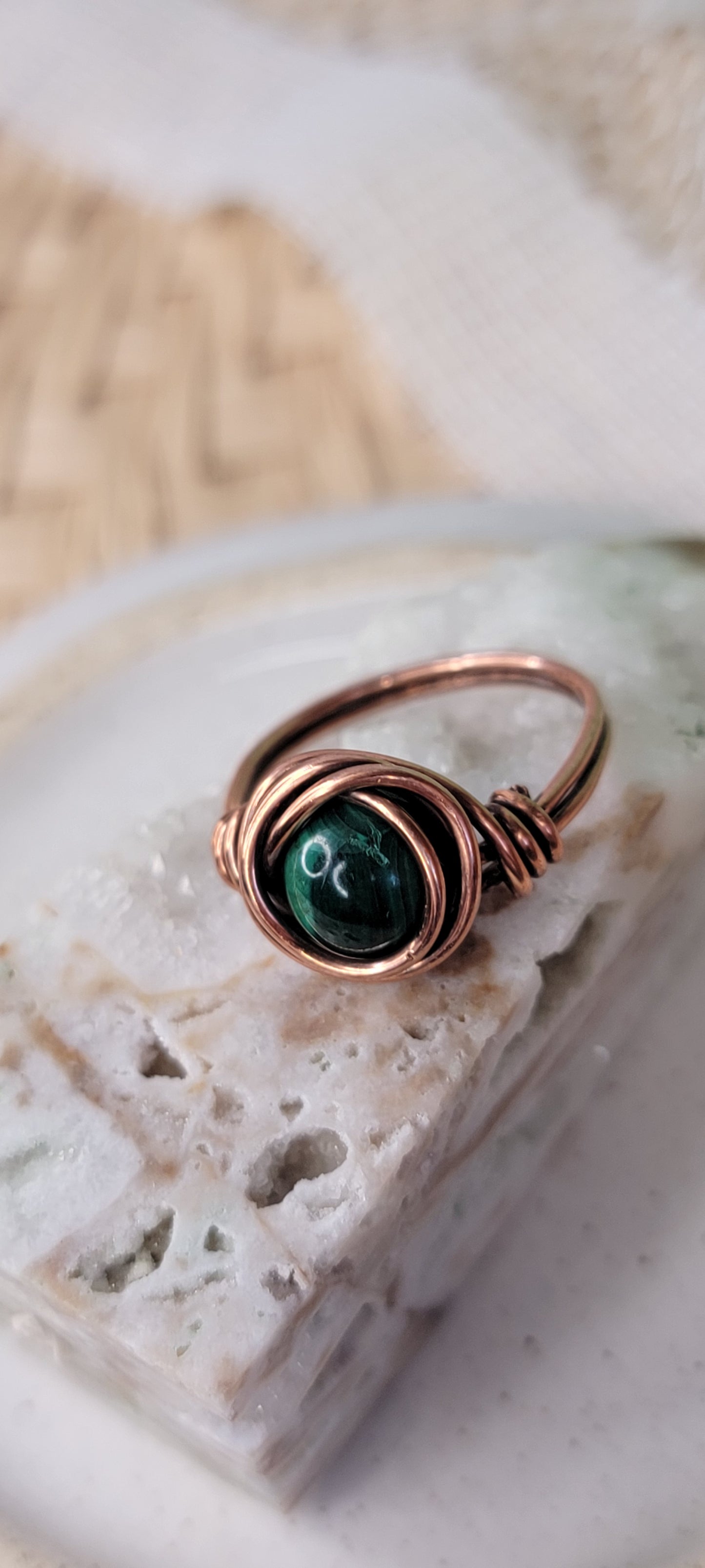 Copper Wrapped Malachite Ring