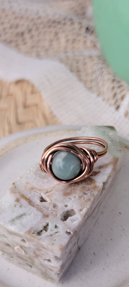Copper Wrapped Hemimorphite Ring