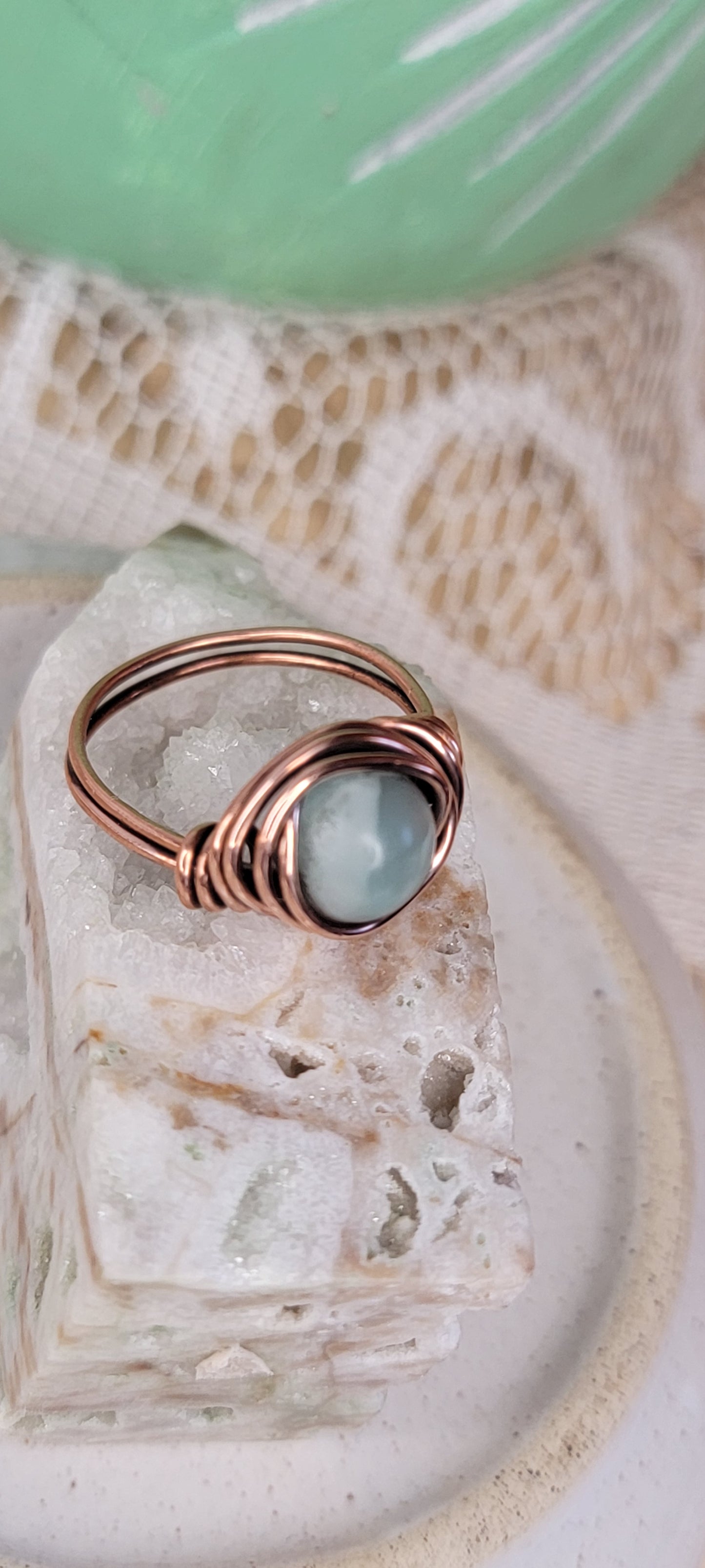 Copper Wrapped Hemimorphite Ring