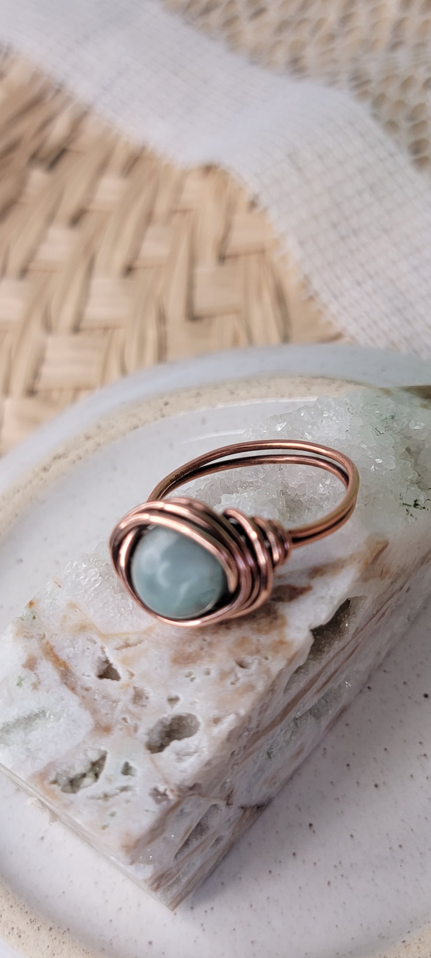Copper Wrapped Hemimorphite Ring
