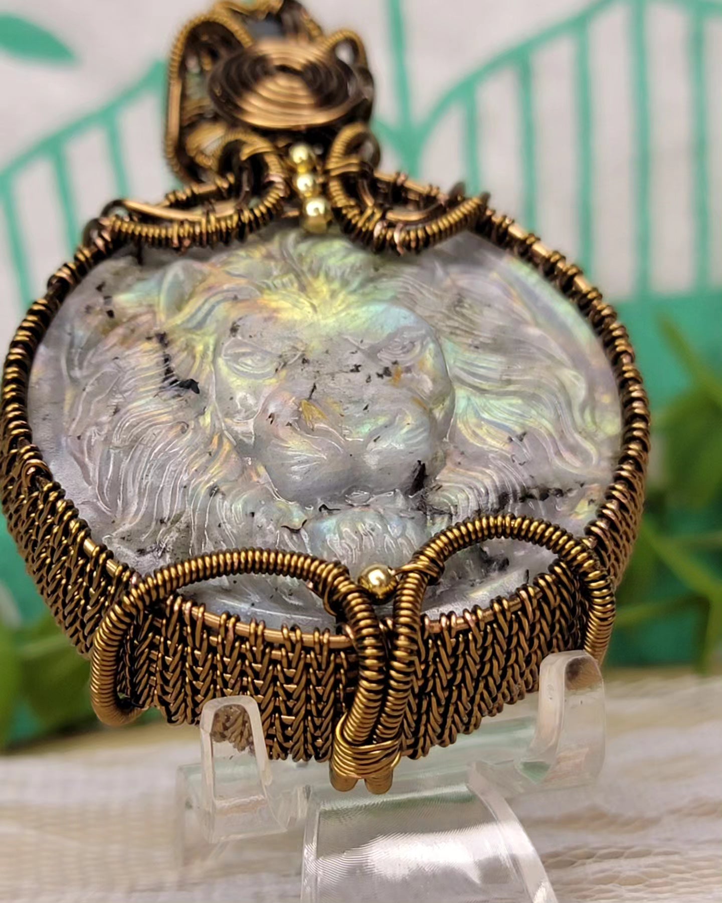 Rainbow Moonstone Lion Medallion pendant!