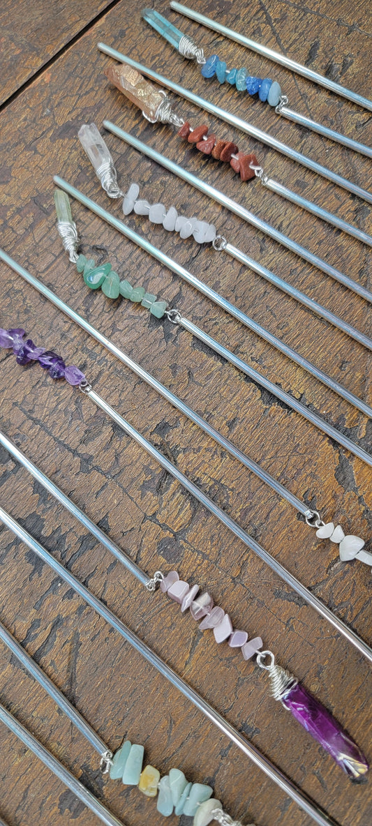 Wire Wrapped Crystal Hairsticks