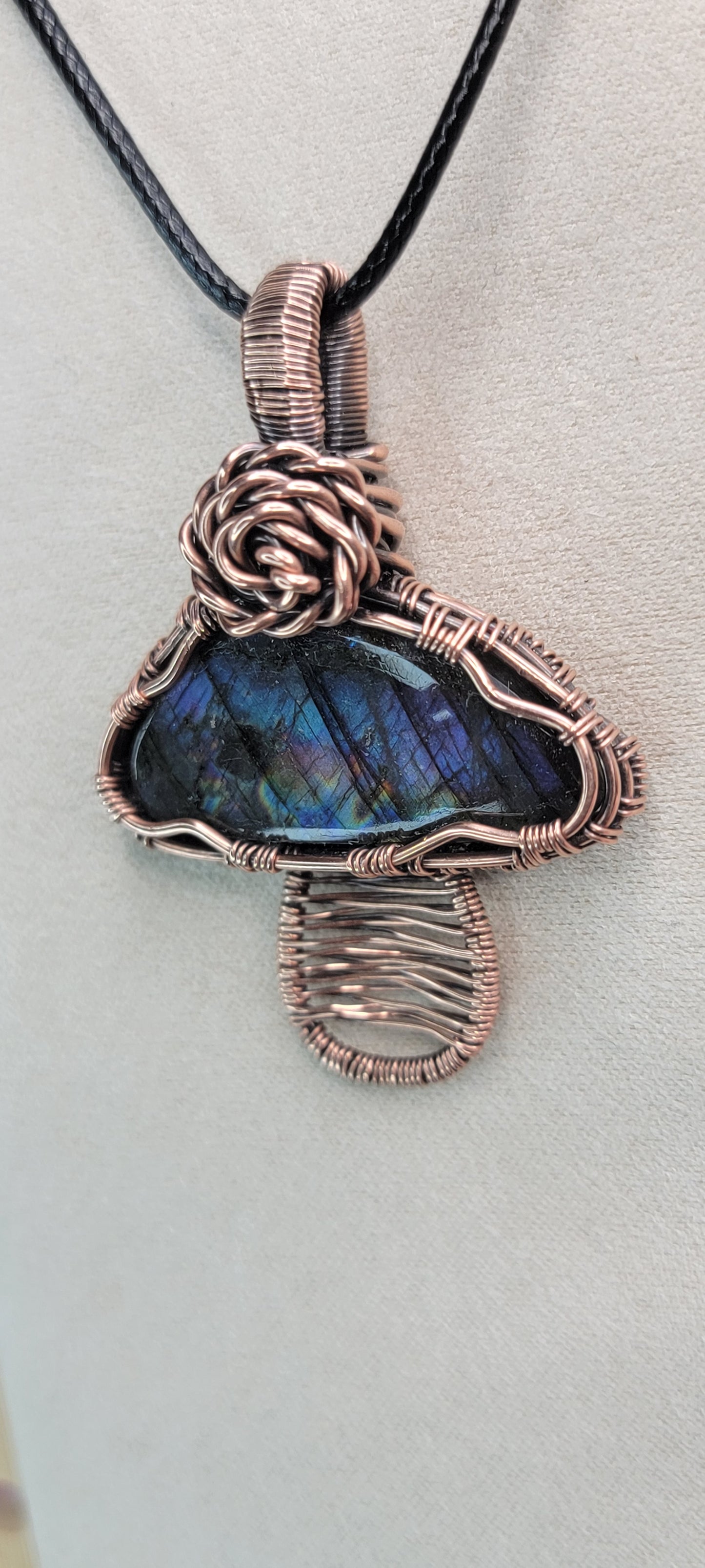 Labradorite mushroom wrapped in Copper