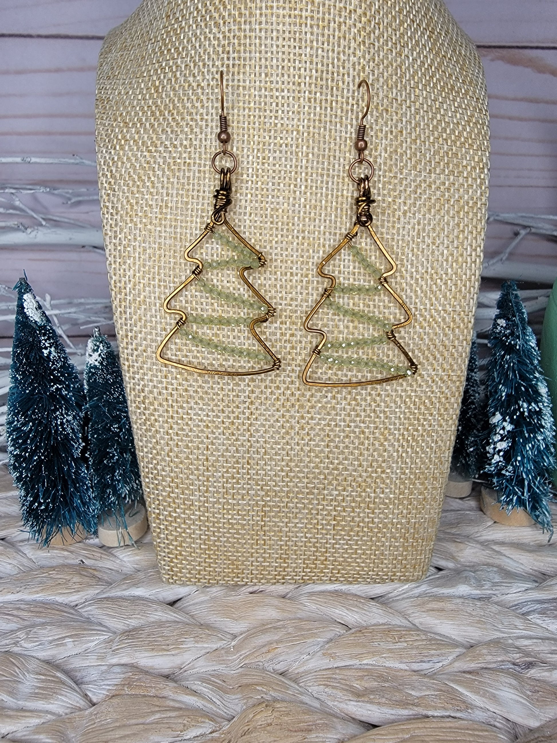 Whimsical Wire Wrapped Christmas Tree Earrings Bayside Treasures