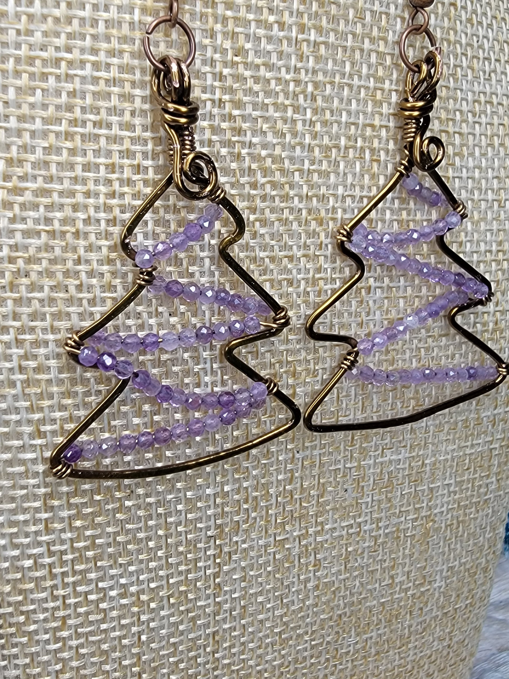 Whimsical Wire Wrapped Christmas Tree Earrings Bayside Treasures