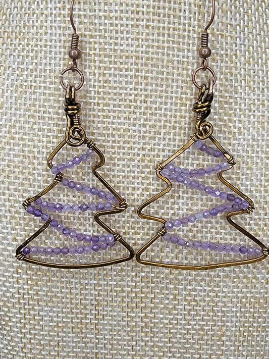 Whimsical Wire Wrapped Christmas Tree Earrings Bayside Treasures