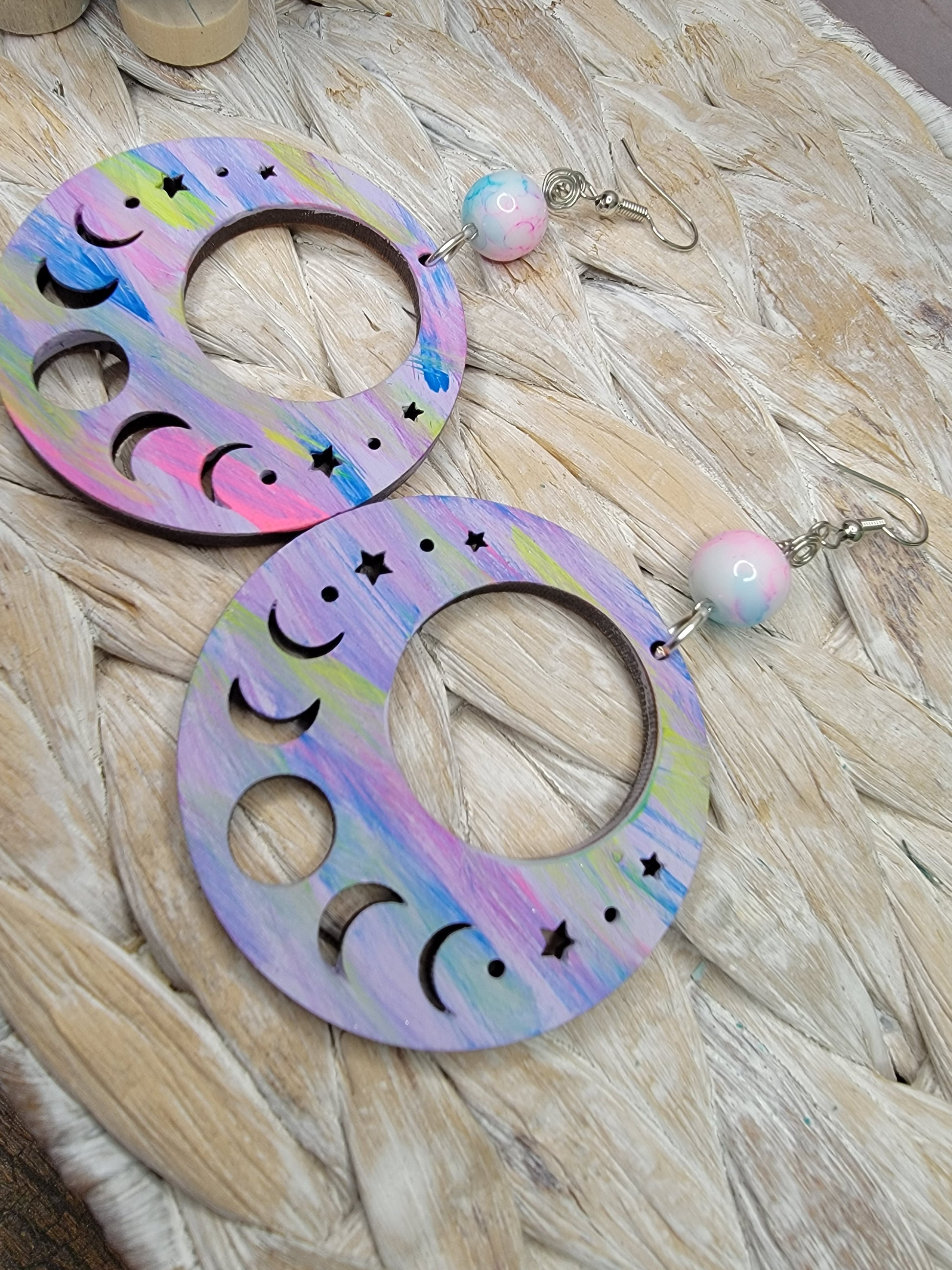 Tye Dye Moon Phase Dangles Bayside Treasures