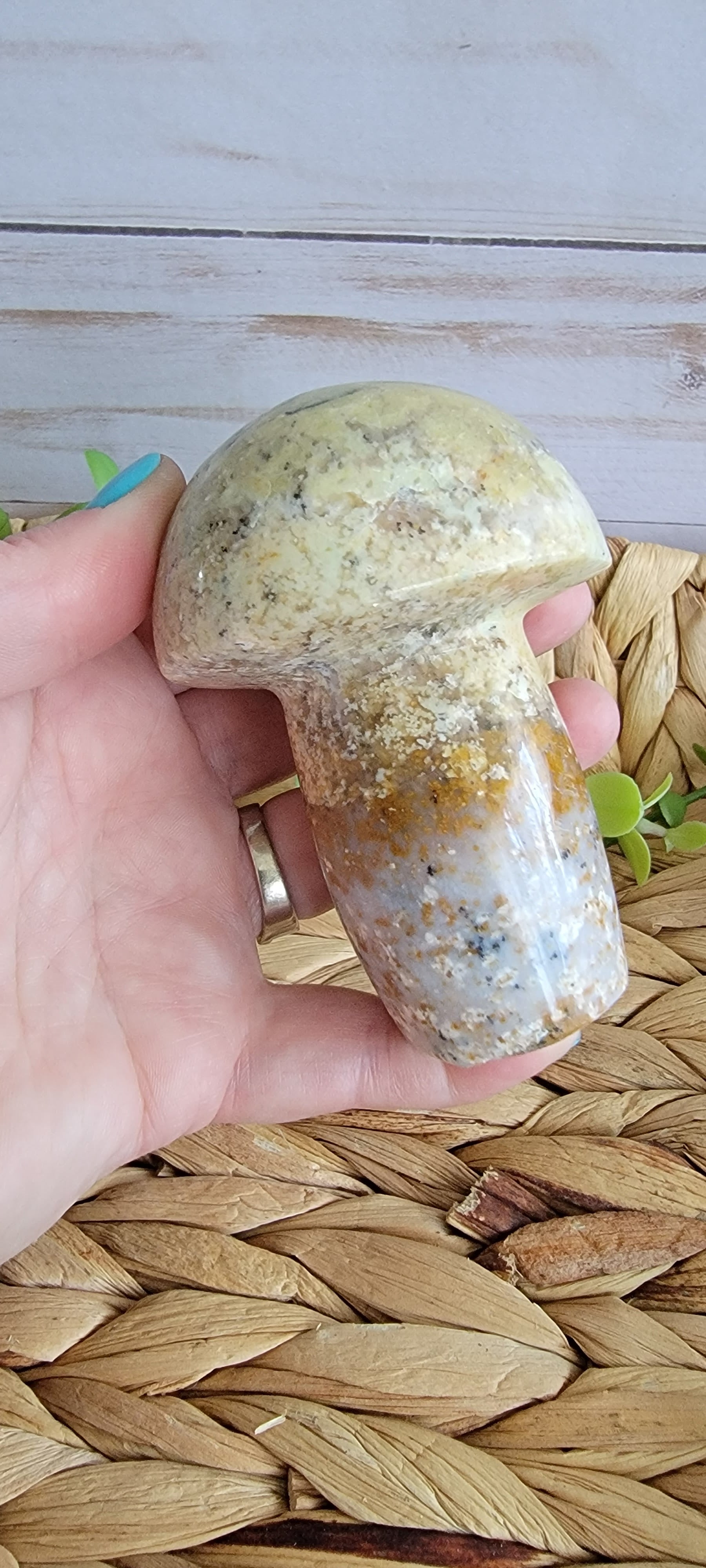 Olive Opal mushroom carVing Bayside Treasures